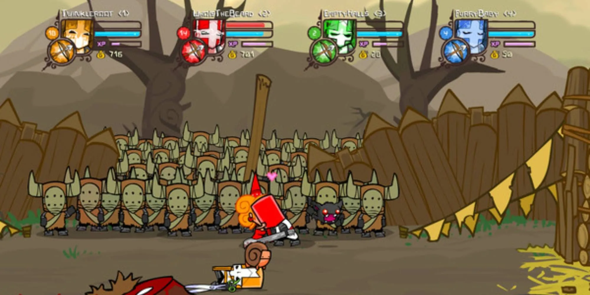 Castle Crashers - Ba hiệp sĩ đang chiến đấu trong game