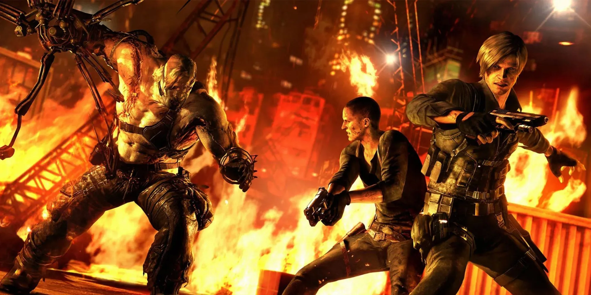 Leon S. Kennedy và Helena Harper chiến đấu chống zombie trong một phân cảnh của Resident Evil 6