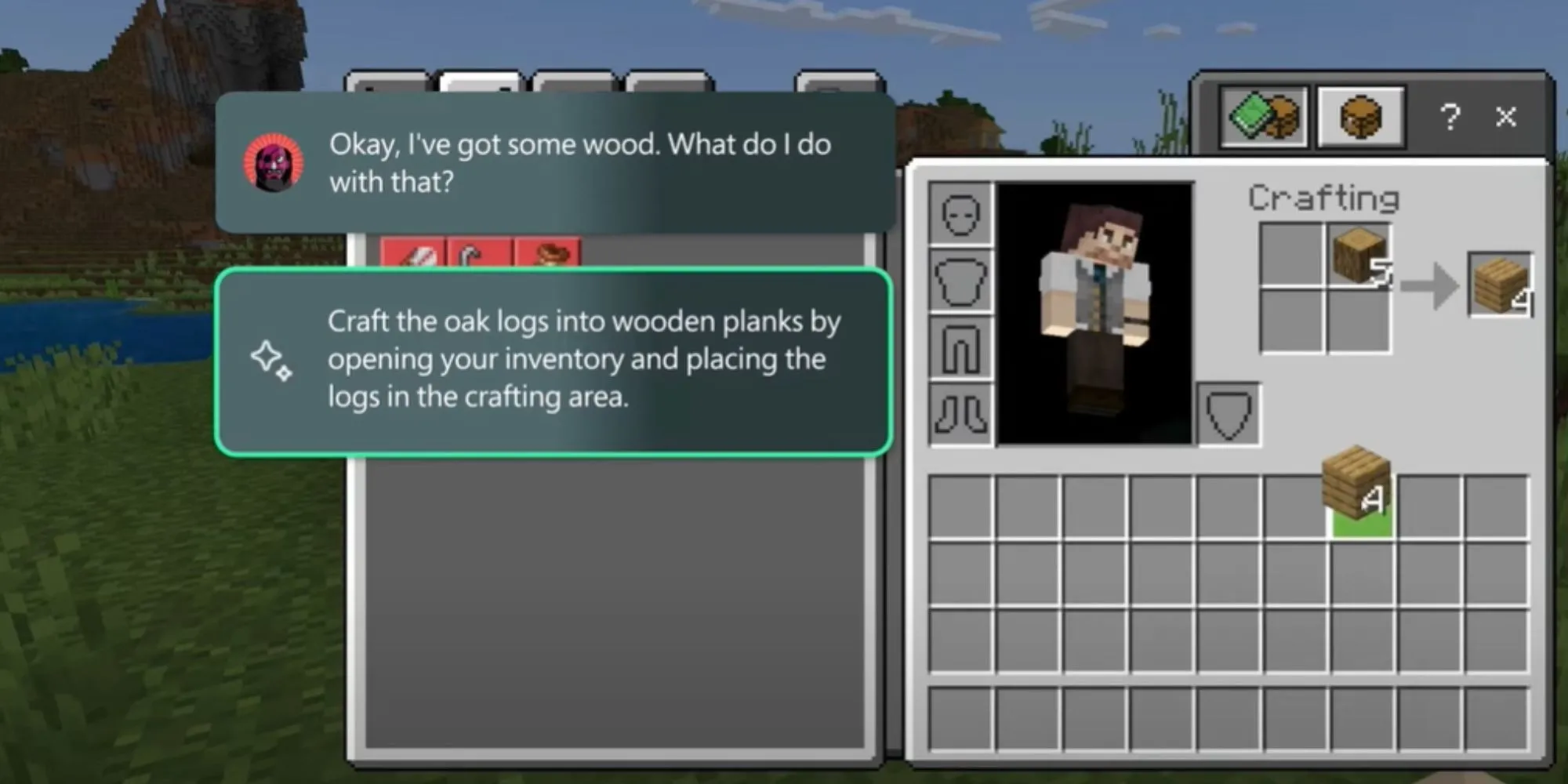 Ví dụ về Microsoft Copilot AI được tích hợp trong game Minecraft