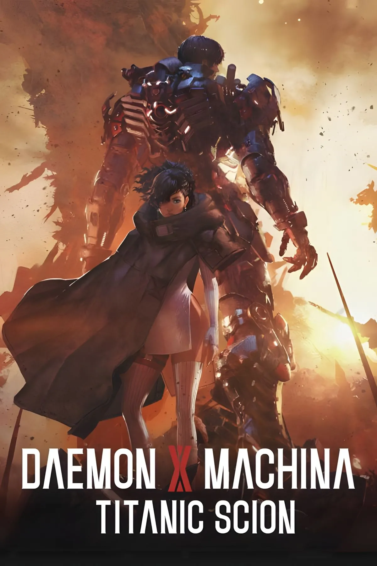 Ảnh bìa chính thức của game Daemon X Machina Titanic Scion với hình ảnh mech chiến đấu hoành tráng