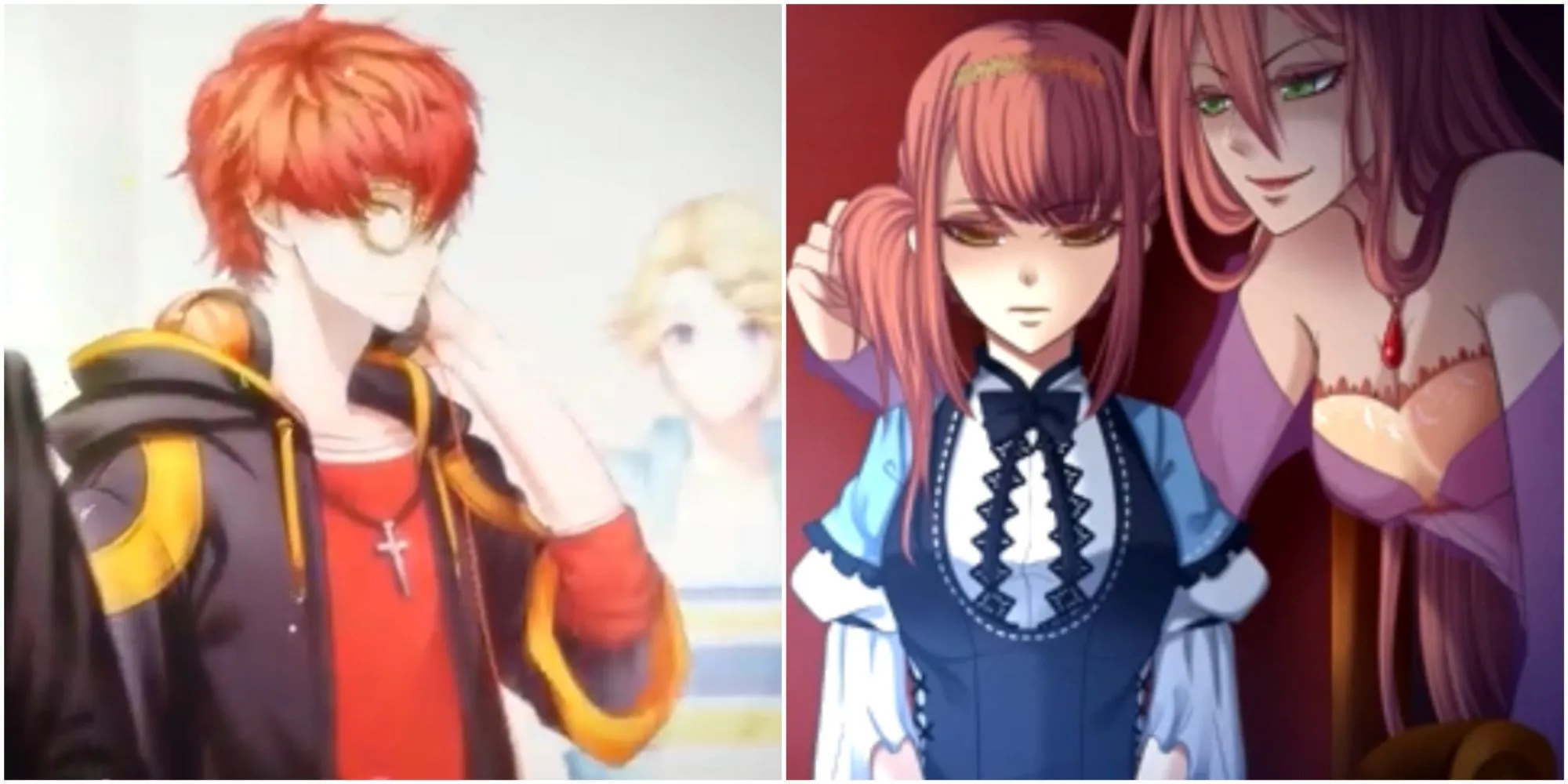 Ảnh cắt ghép game hẹn hò Mystic Messenger và Cinderella Phenomenon minh họa thể loại dating sim