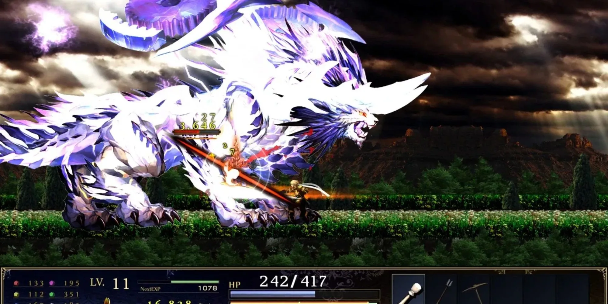 Ảnh màn hình gameplay của game ARPG Astlibra Revision với đồ họa pixel art