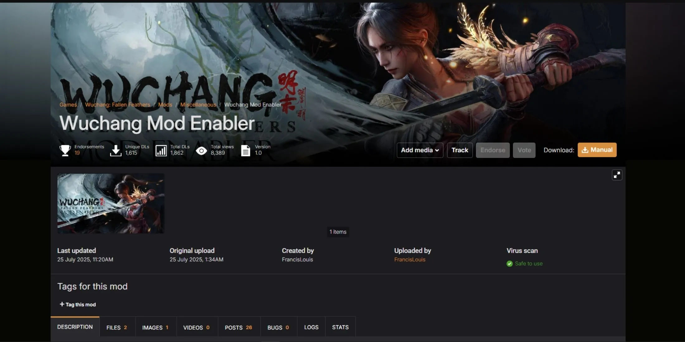 Ảnh minh họa công cụ Wuchang Mod Enabler cần thiết để cài đặt mod Wuchang Fallen Feathers