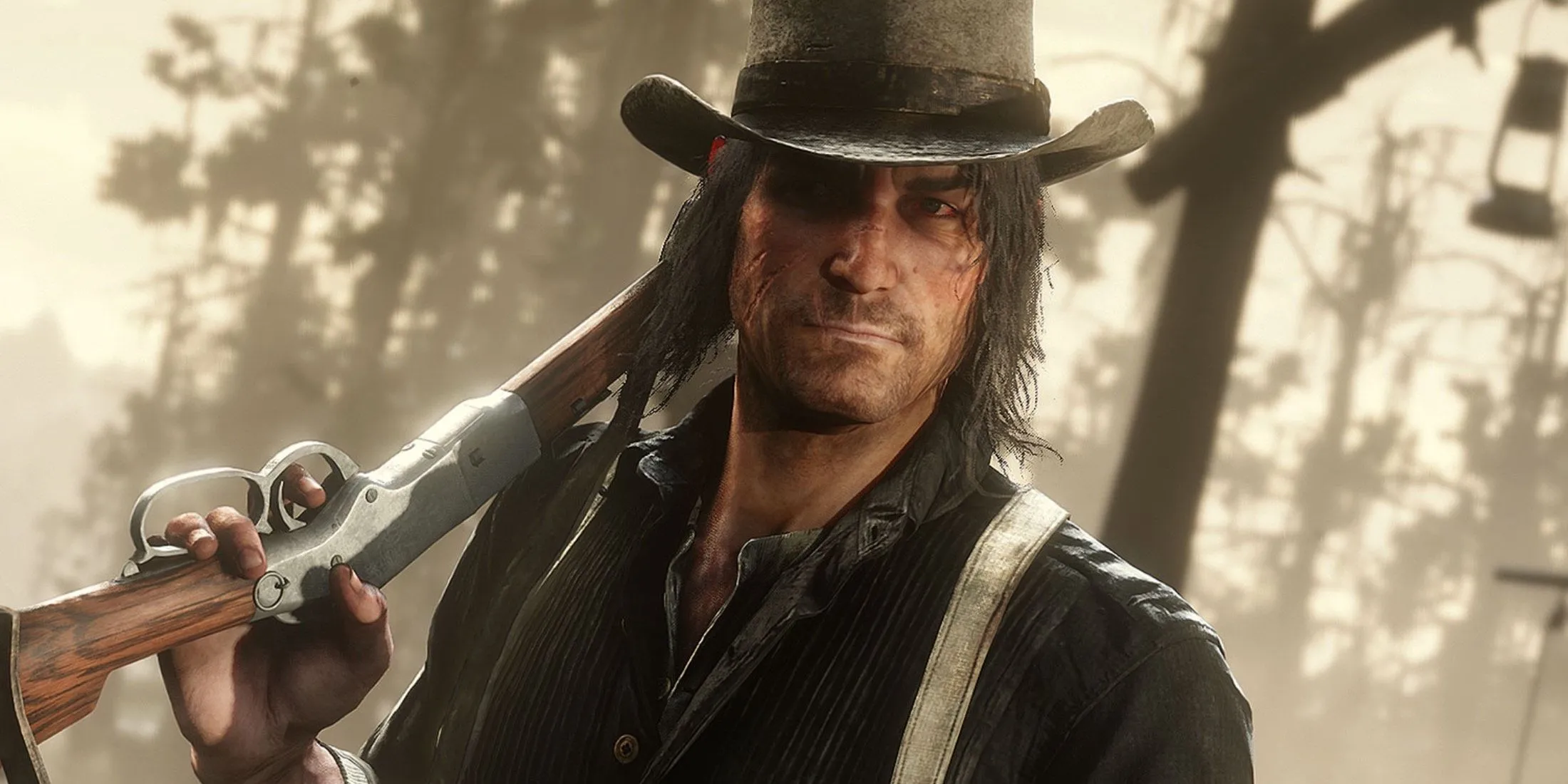Arthur Morgan cầm súng trường trong Red Dead Redemption 2