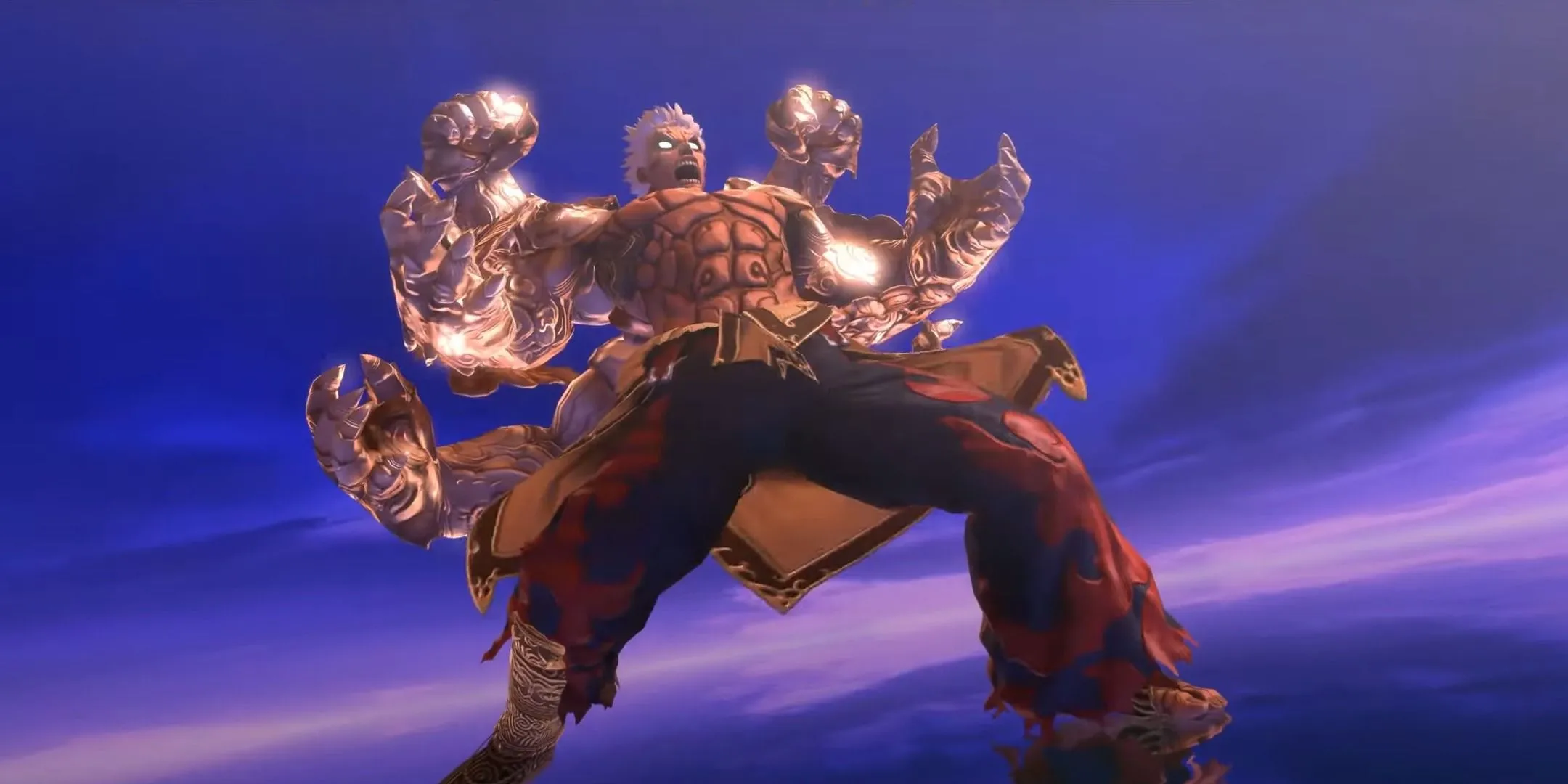 Asura trong hình dạng sáu tay, bùng nổ sức mạnh từ cơn thịnh nộ trong Asura's Wrath.