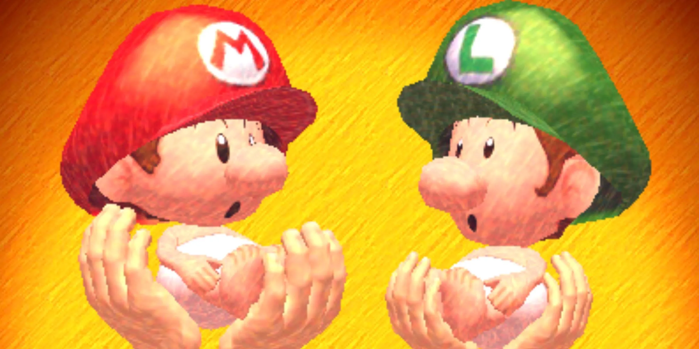 Baby Mario và Baby Luigi được bế bởi phụ huynh trong game Yoshi's New Island