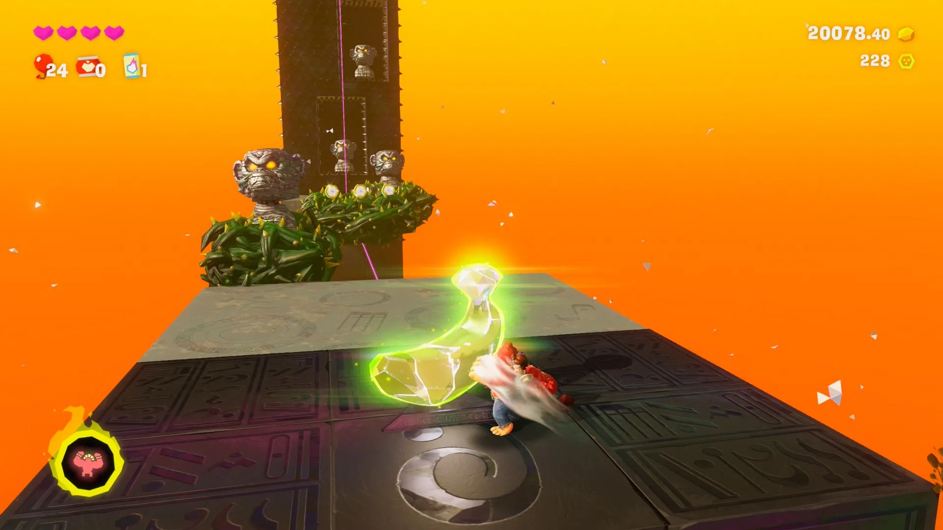 Banandium Gem thứ hai dễ tìm thấy ở giữa màn Stompy Ascent Donkey Kong Bananza