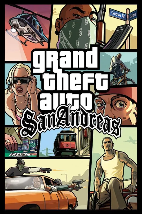 Bìa game Grand Theft Auto San Andreas kinh điển, biểu tượng của GTA