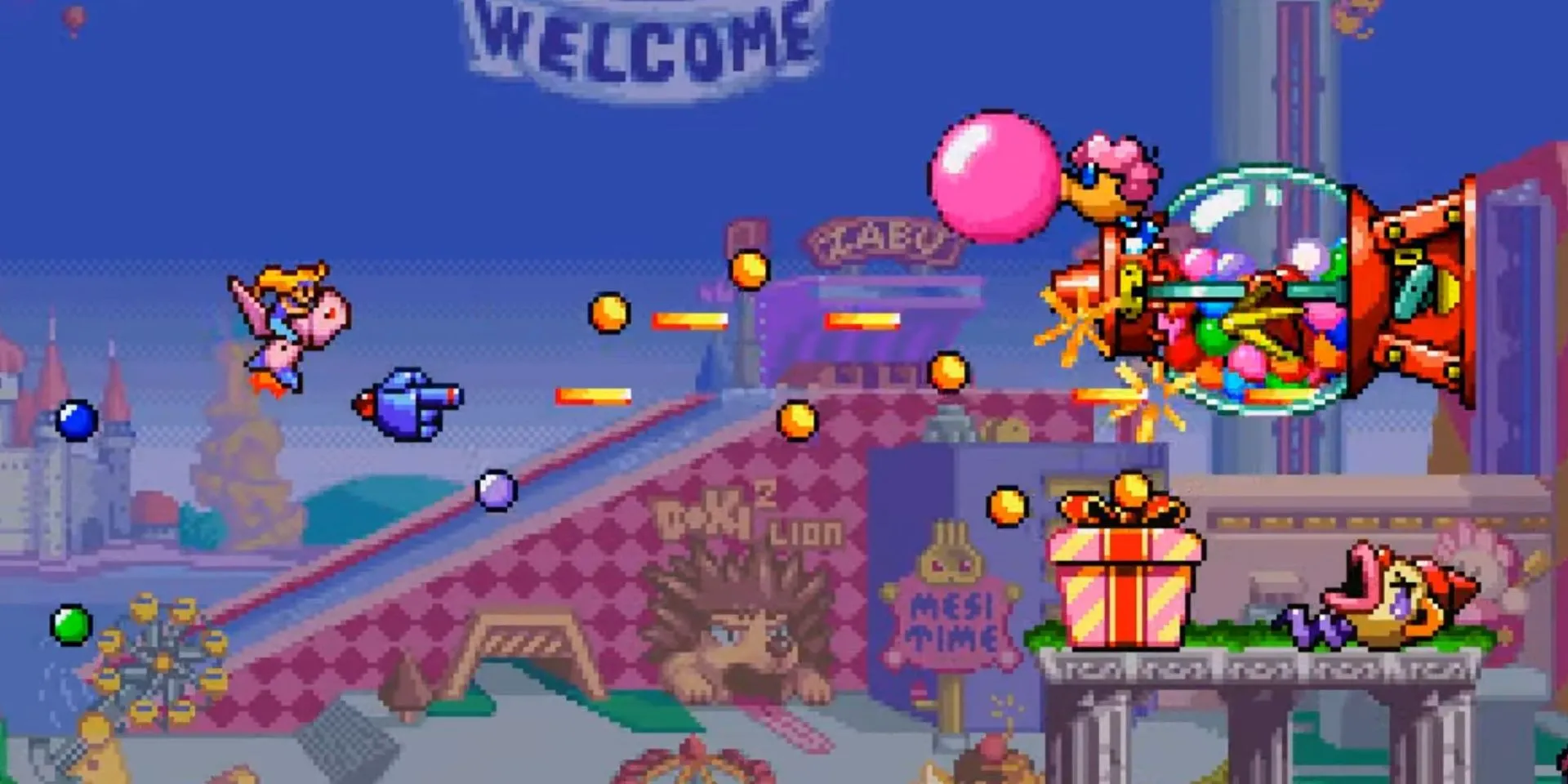 Cảnh bắn hạ kẻ thù trong Harmful Park, một game bắn súng phong cách &quot;cute 'em up&quot; kỳ quặc trên PS1