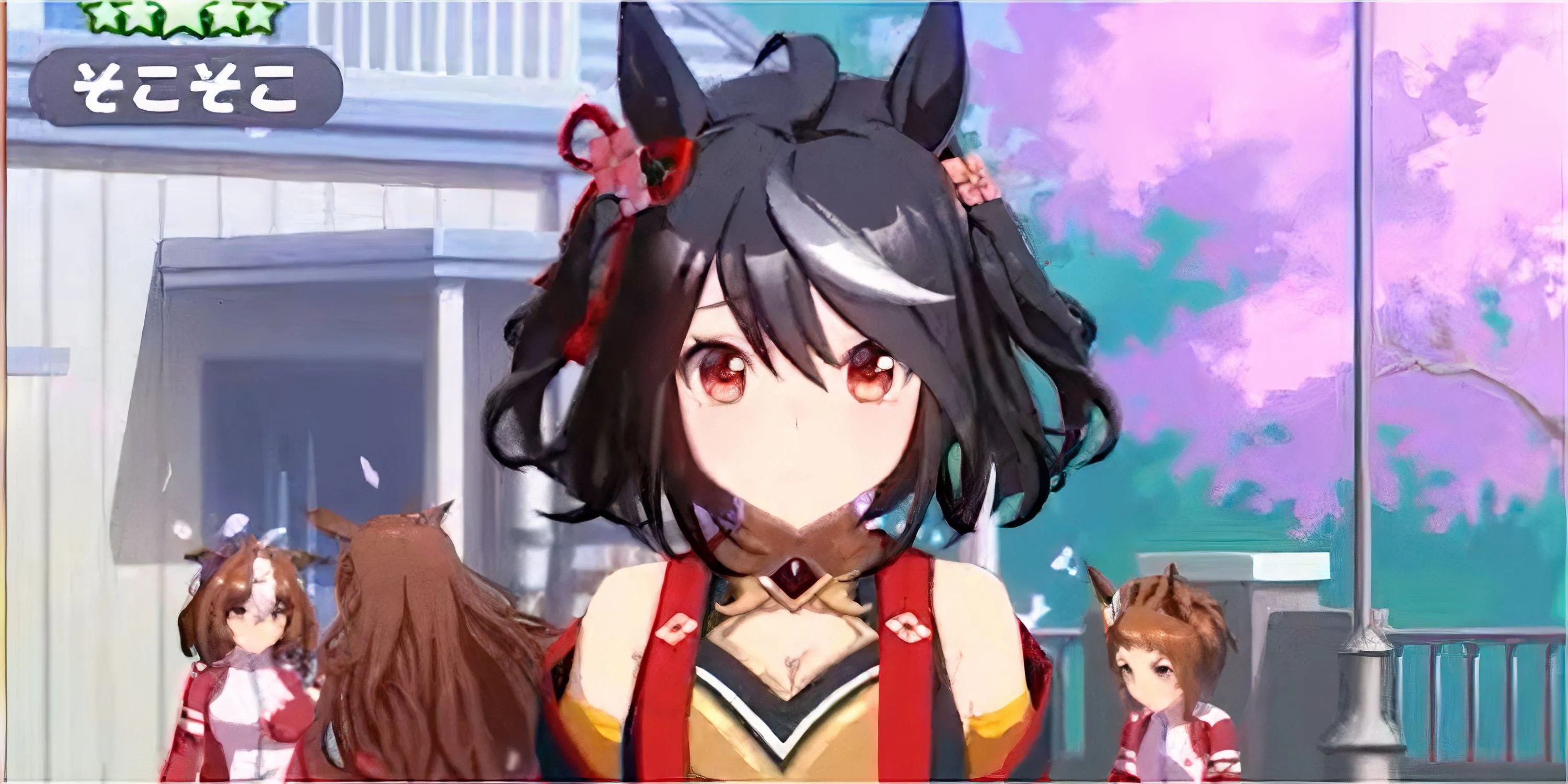Cảnh đua hoặc huấn luyện trong game mô phỏng Umamusume Pretty Derby