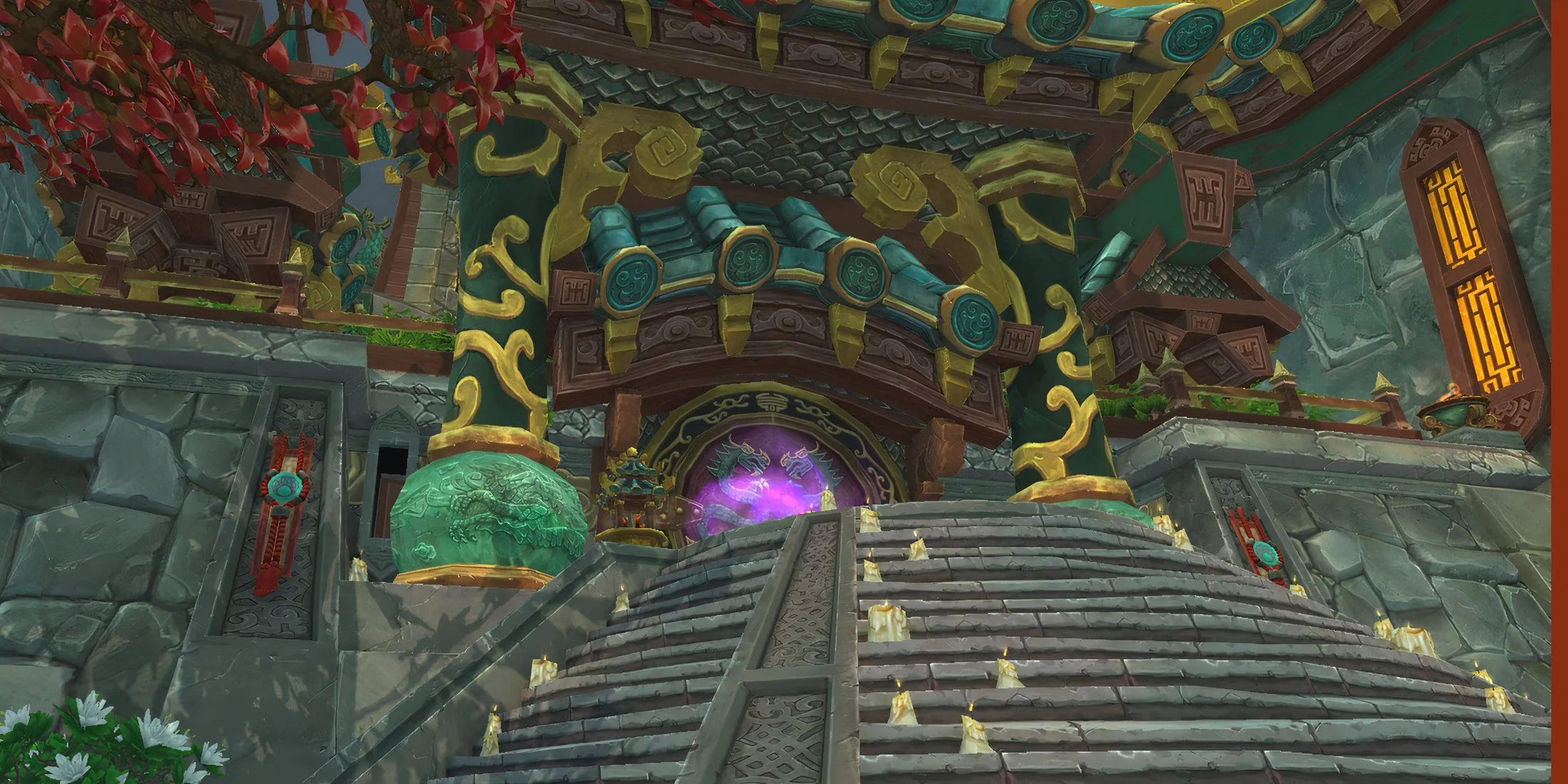 Cổng vào Temple of the Jade Serpent, một dungeon quan trọng và là điểm khởi đầu cho chuỗi nhiệm vụ tại Pandaria trong WoW MoP