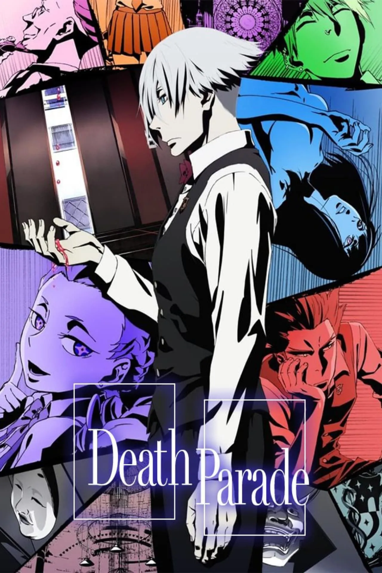 Decim, nhân vật chính trong Death Parade, đứng giữa quầy bar phán xét linh hồn, thể hiện yếu tố tâm lý về cái chết và tái sinh