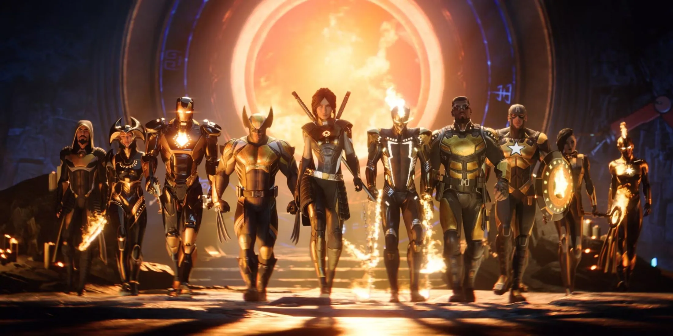 Đội hình các anh hùng Marvel trong trang phục Midnight Suns, minh họa cho game miễn phí Prime Gaming