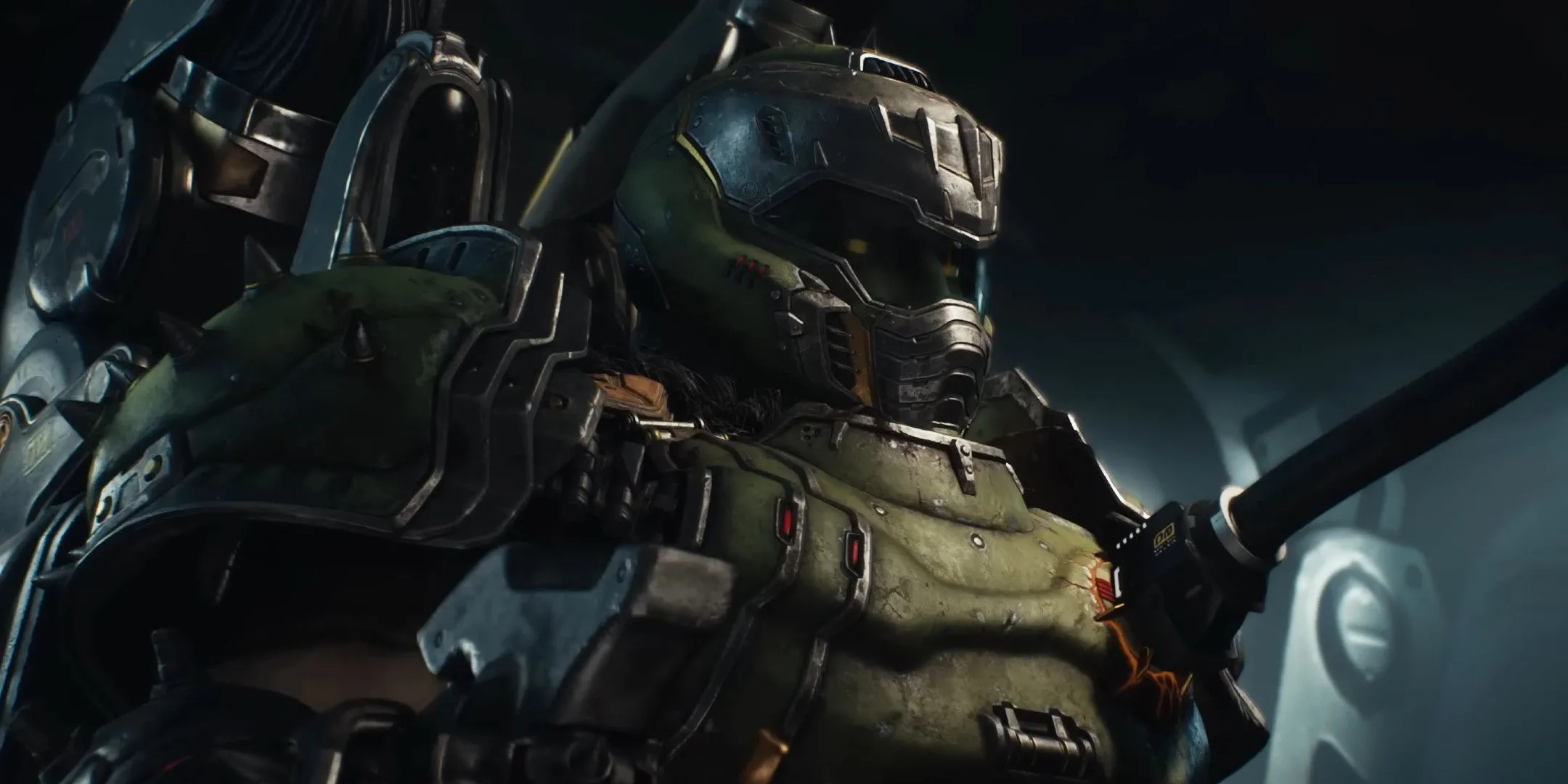 Doom Slayer ngồi trong robot chiến đấu khổng lồ, thể hiện sự mạnh mẽ và tốc độ của speedrun game