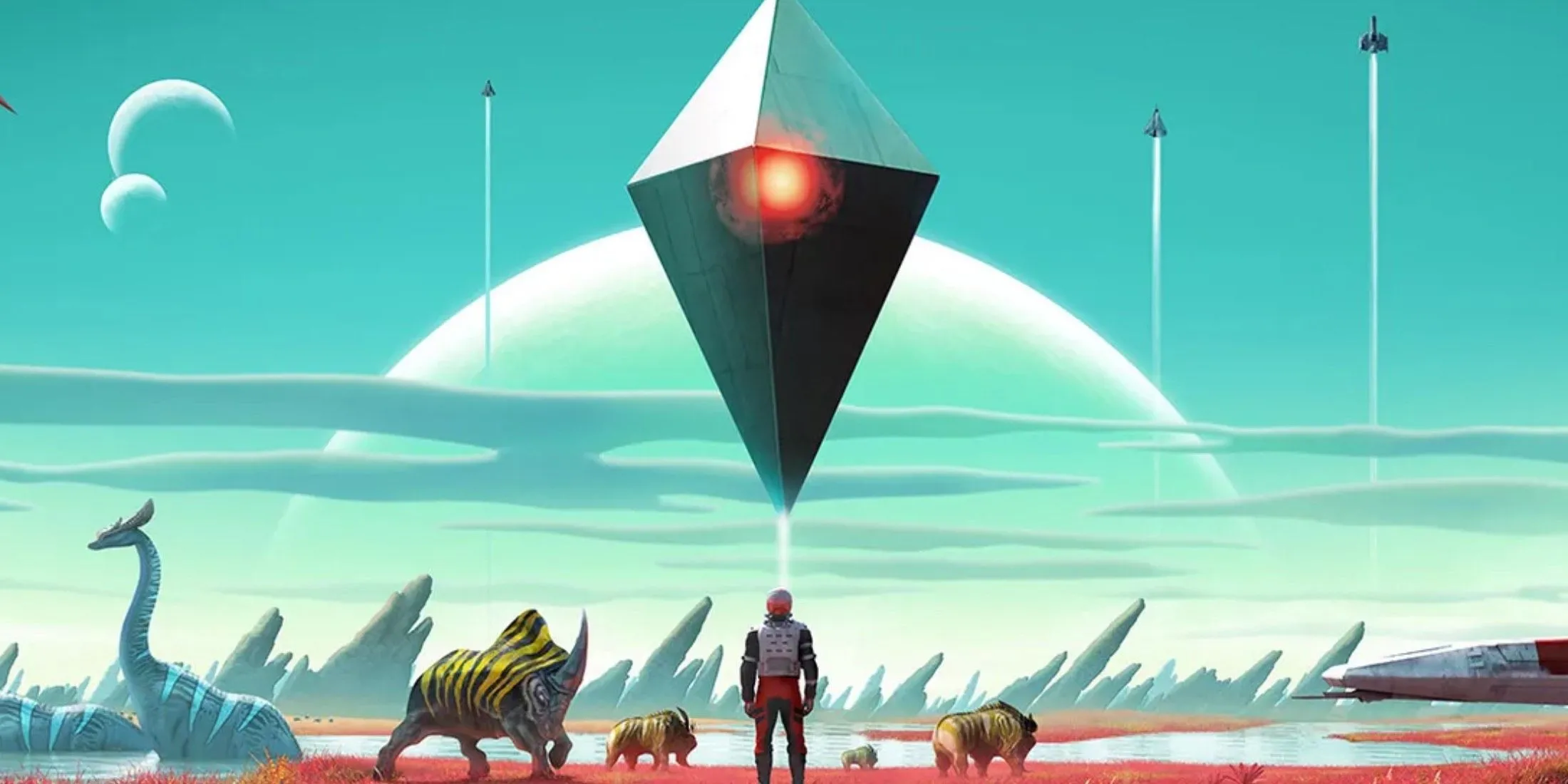 Game thủ khám phá hành tinh rộng lớn trong No Man's Sky với các sinh vật và tàu bay