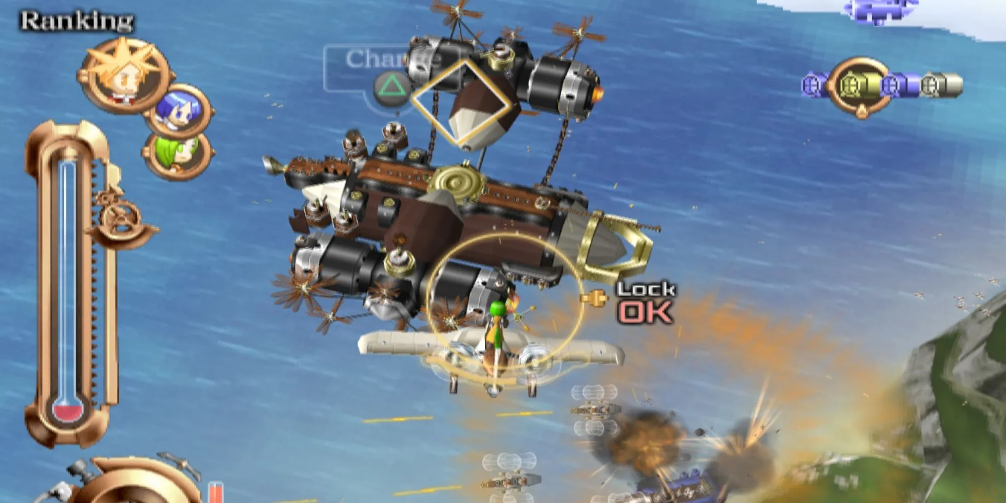 Gameplay chiến đấu trên không của game phiêu lưu hành động Skygunner trên PS2