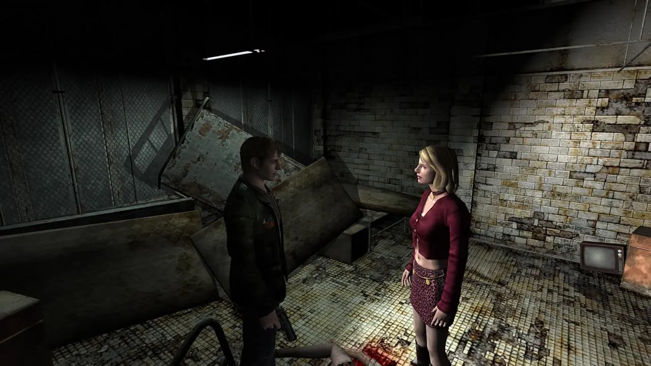Góc nhìn đặc trưng của Silent Hill 2 với sương mù và ánh sáng yếu