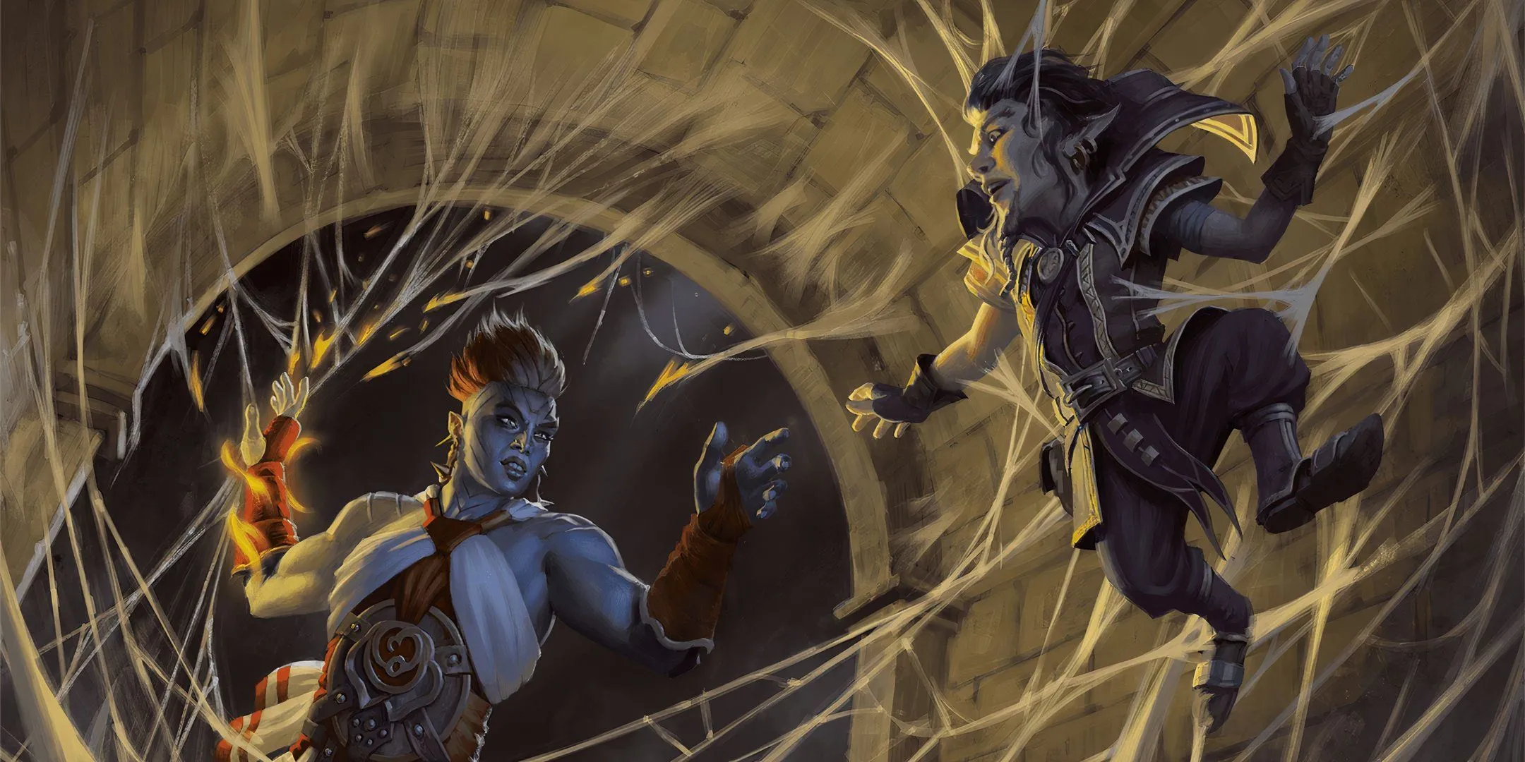 Hai nhà thám hiểm mắc kẹt trong bẫy mạng nhện phức tạp ở Dungeons & Dragons