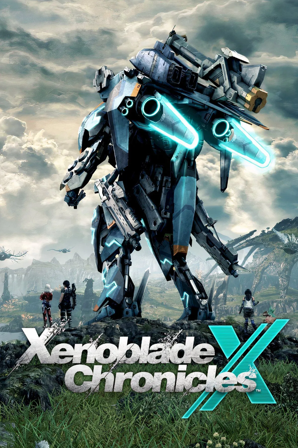 Hình ảnh bìa Xenoblade Chronicles X, thể hiện một Skell khổng lồ và thế giới mở rộng lớn của game JRPG.