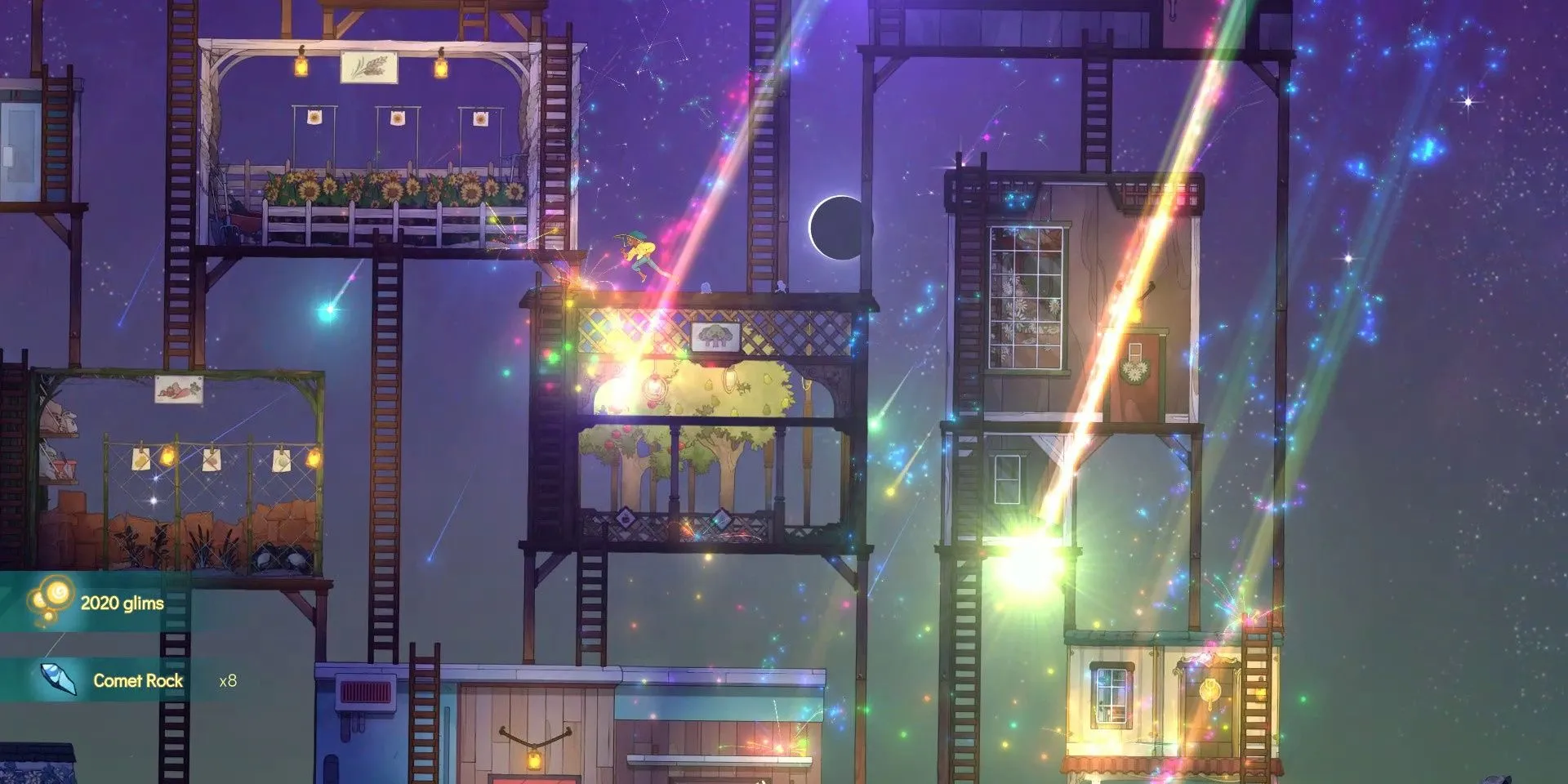 Hình ảnh các ngôi sao băng rơi trên Stella trong game Spiritfarer