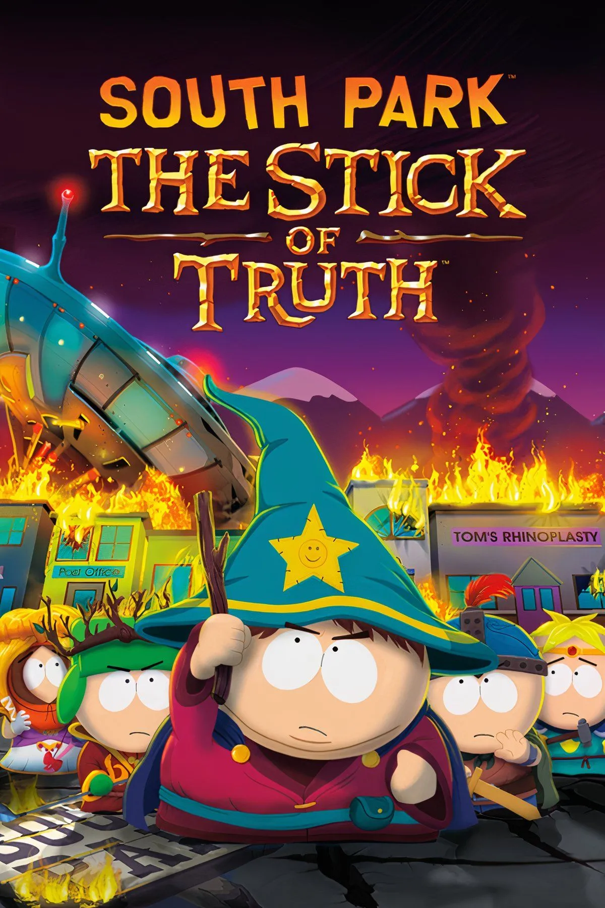 Hình ảnh dàn nhân vật quen thuộc của South Park trong bối cảnh game The Stick of Truth, minh họa phong cách đồ họa đặc trưng