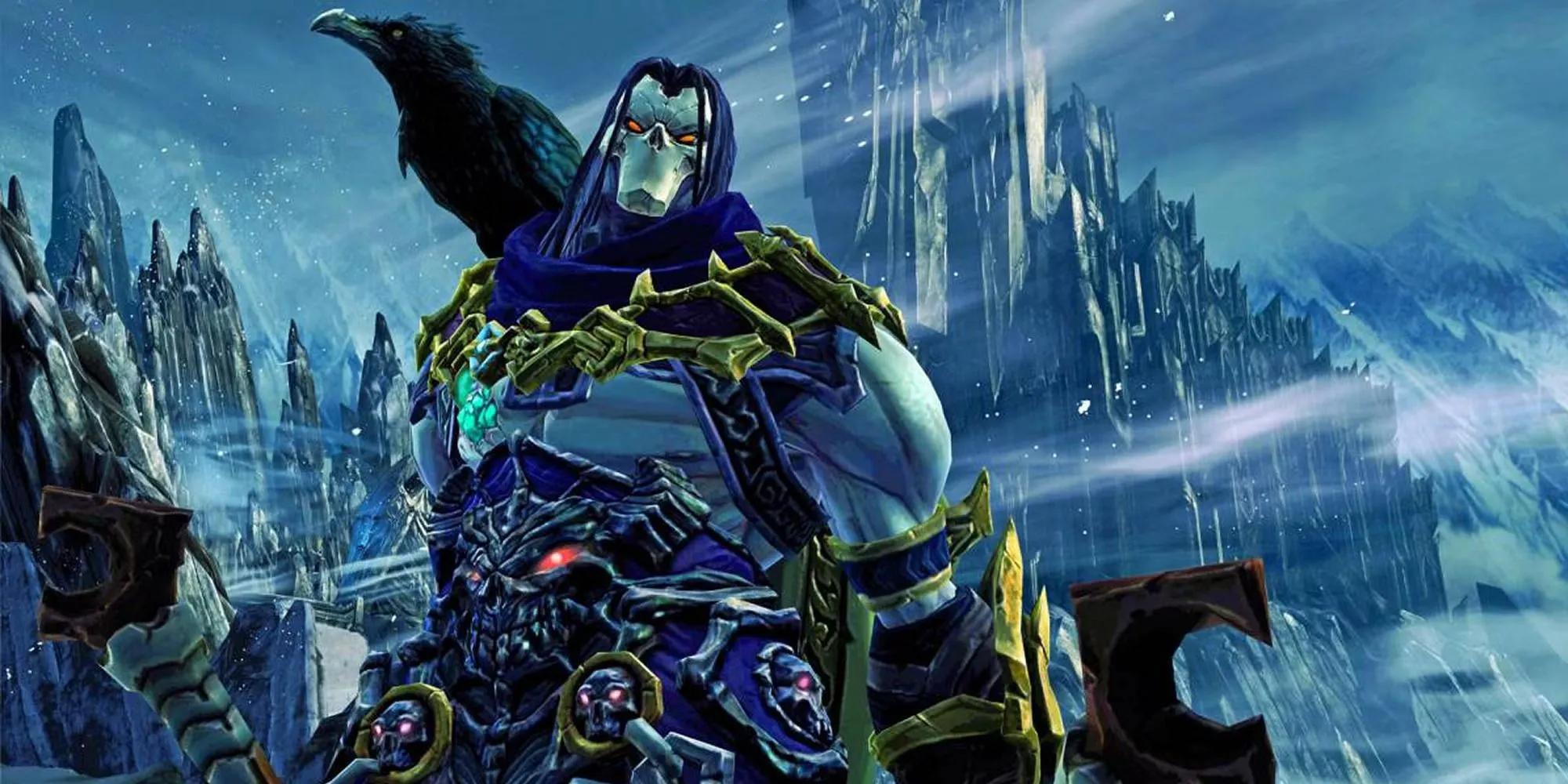 Hình ảnh Death trong Darksiders 2 sẵn sàng chiến đấu, tượng trưng cho một cuộc phiêu lưu bị kéo dài bởi các nhiệm vụ lặp lại.