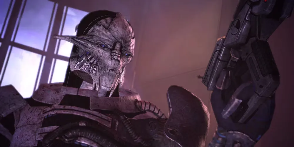 Hình ảnh Saren, nhân vật phản diện chính trong Mass Effect, minh họa cho nội dung tẻ nhạt.