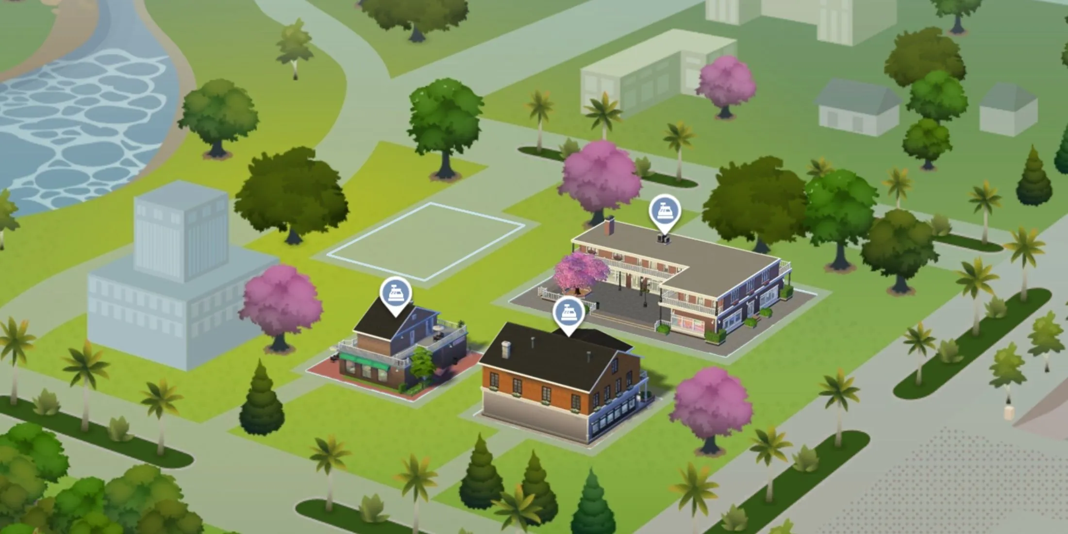 Khung cảnh thương mại tại Magnolia Promenade trong The Sims 4 Get to Work