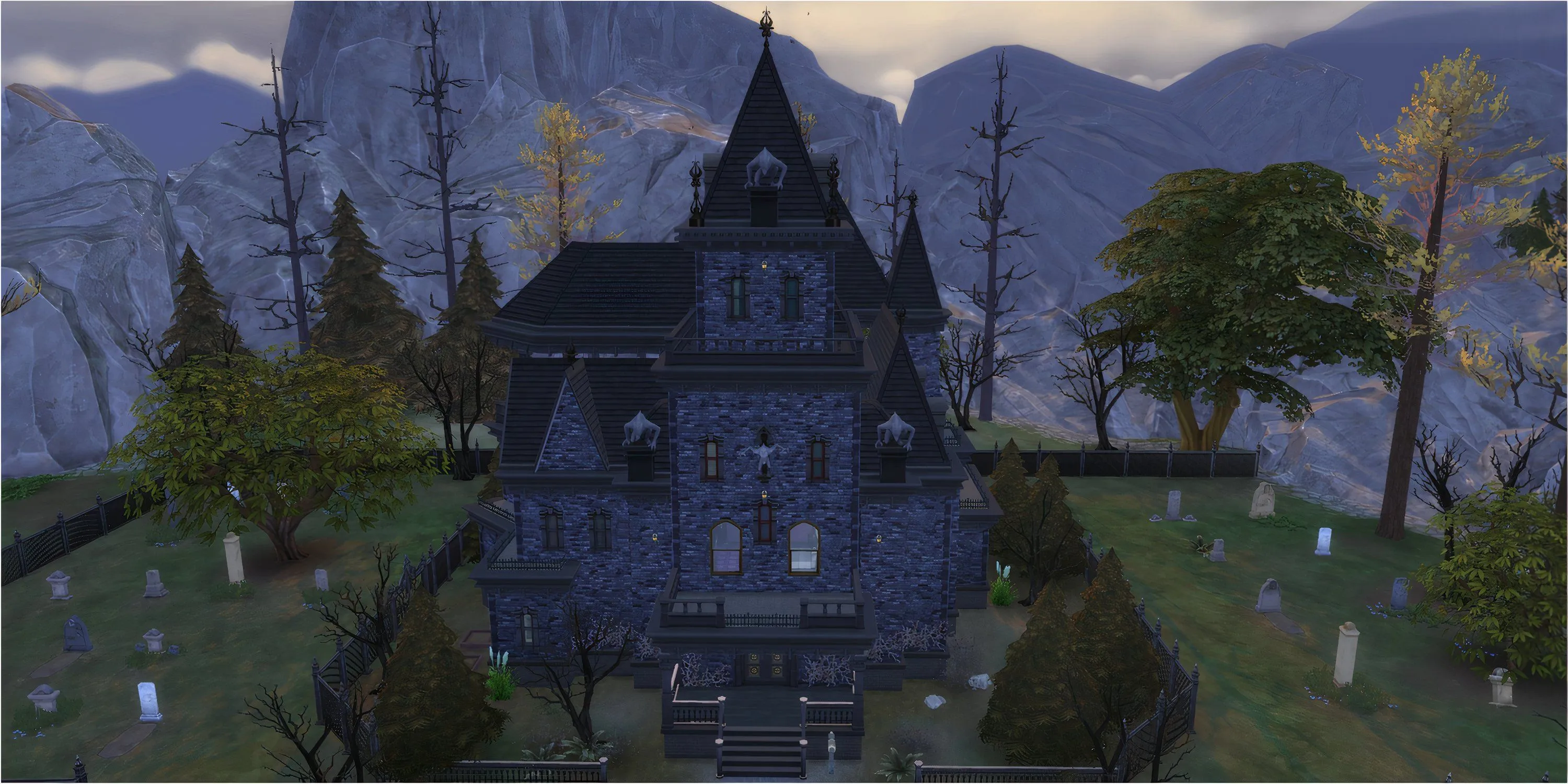 Kiến trúc Gothic u ám của biệt thự Straud Mansion tại Forgotten Hollow Sims 4