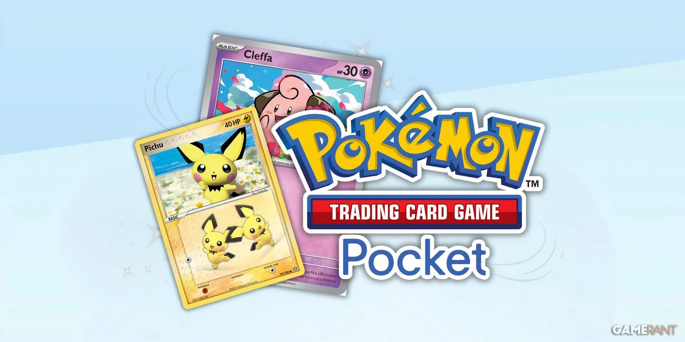 Logo game Pokemon TCG Pocket và thẻ bài Pichu, Cleffa