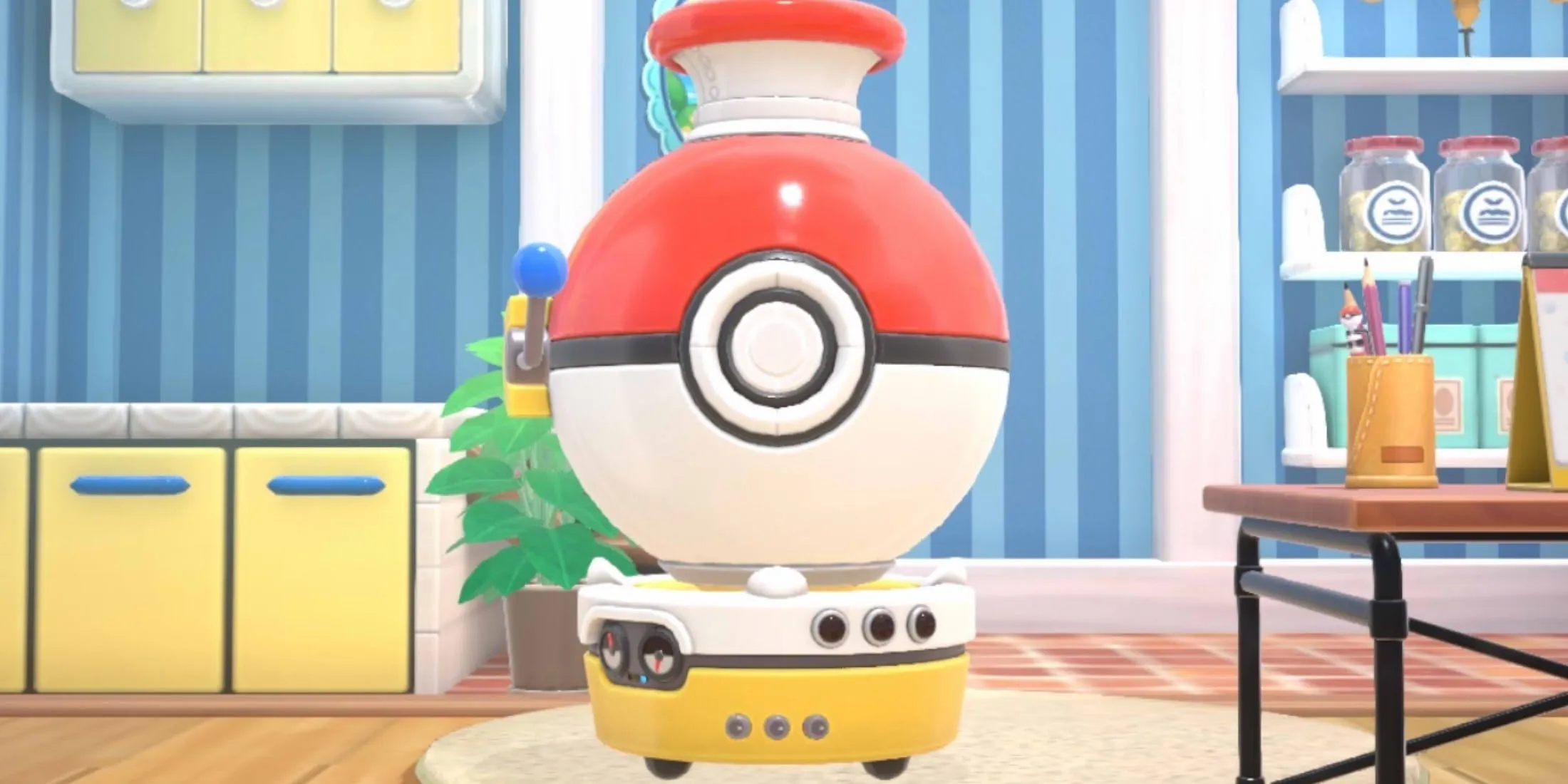 Máy Plush-O-Matic hình quả Poke Ball khổng lồ, nơi game thủ tạo thú nhồi bông trong Pokemon Friends.