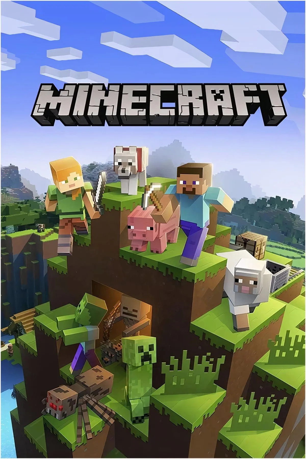 Một cảnh hoàng hôn tuyệt đẹp trong Minecraft, với các khối vuông và cây cối