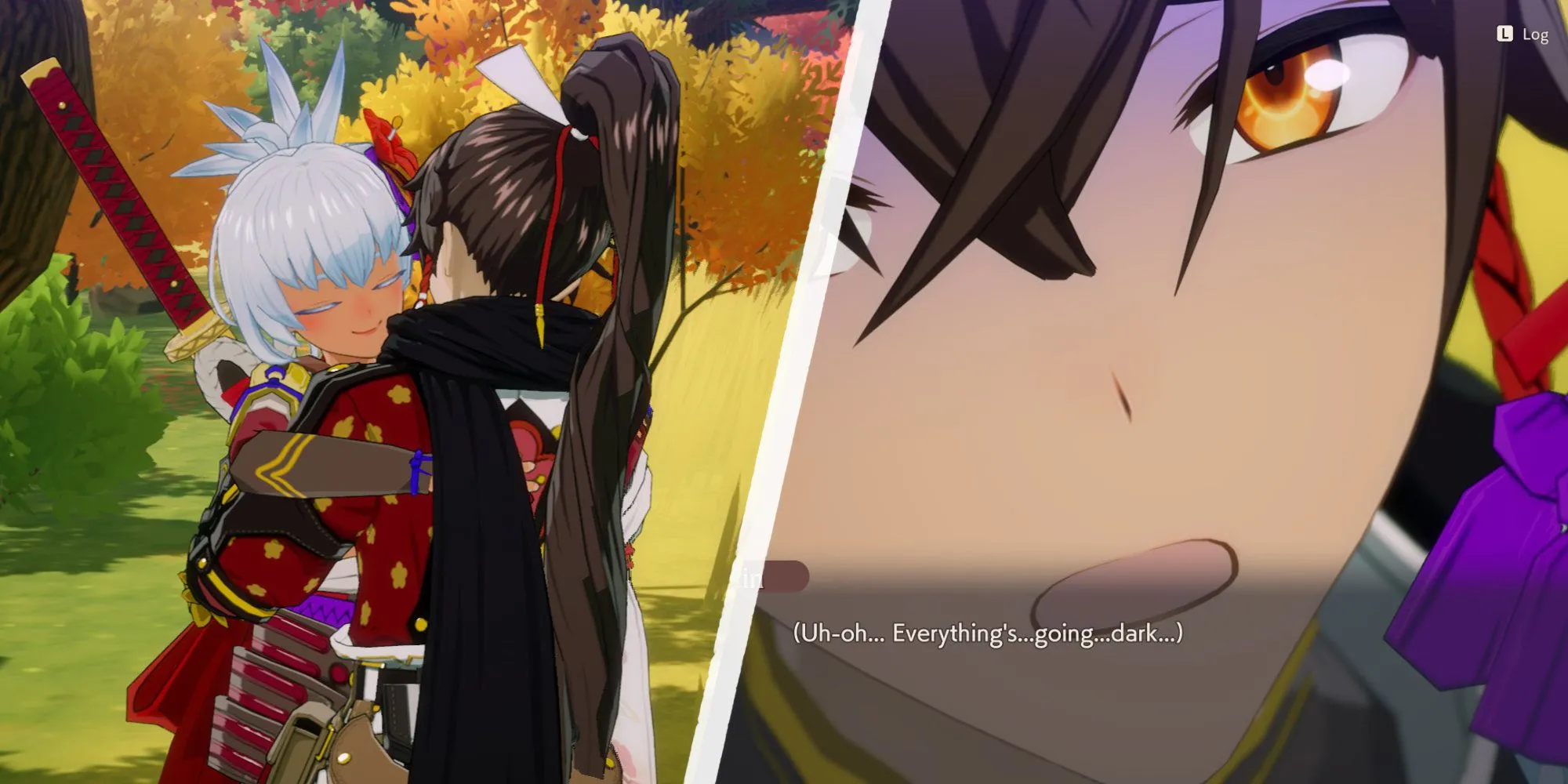 Một cảnh tương tác thân thiết giữa nhân vật chính và NPC Matsuri trong Rune Factory Guardians of Azuma.