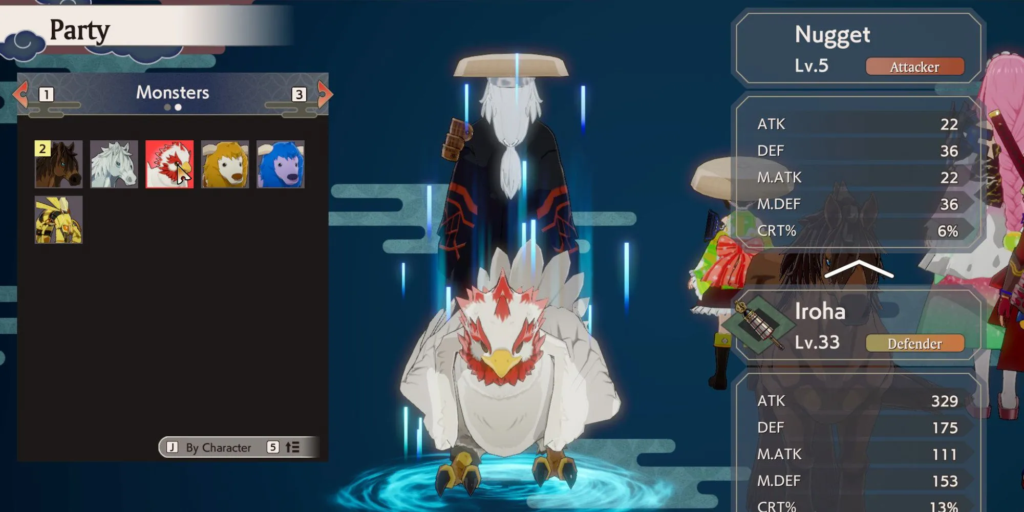 Một quái vật dạng gà có tên Cluckadoo trong tính năng bắt quái vật của Rune Factory Guardians of Azuma.