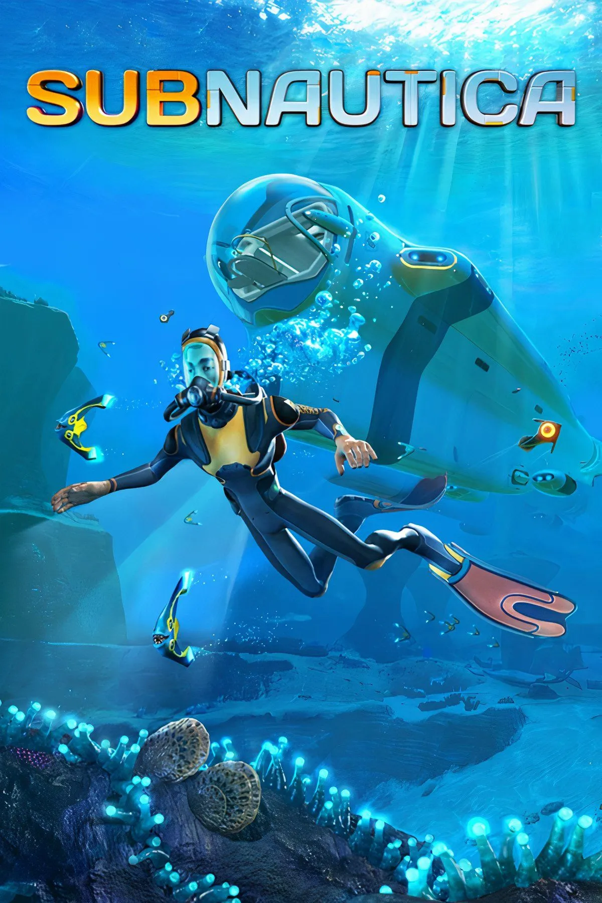 Một sinh vật biển khổng lồ bơi qua đại dương tối tăm trong Subnautica