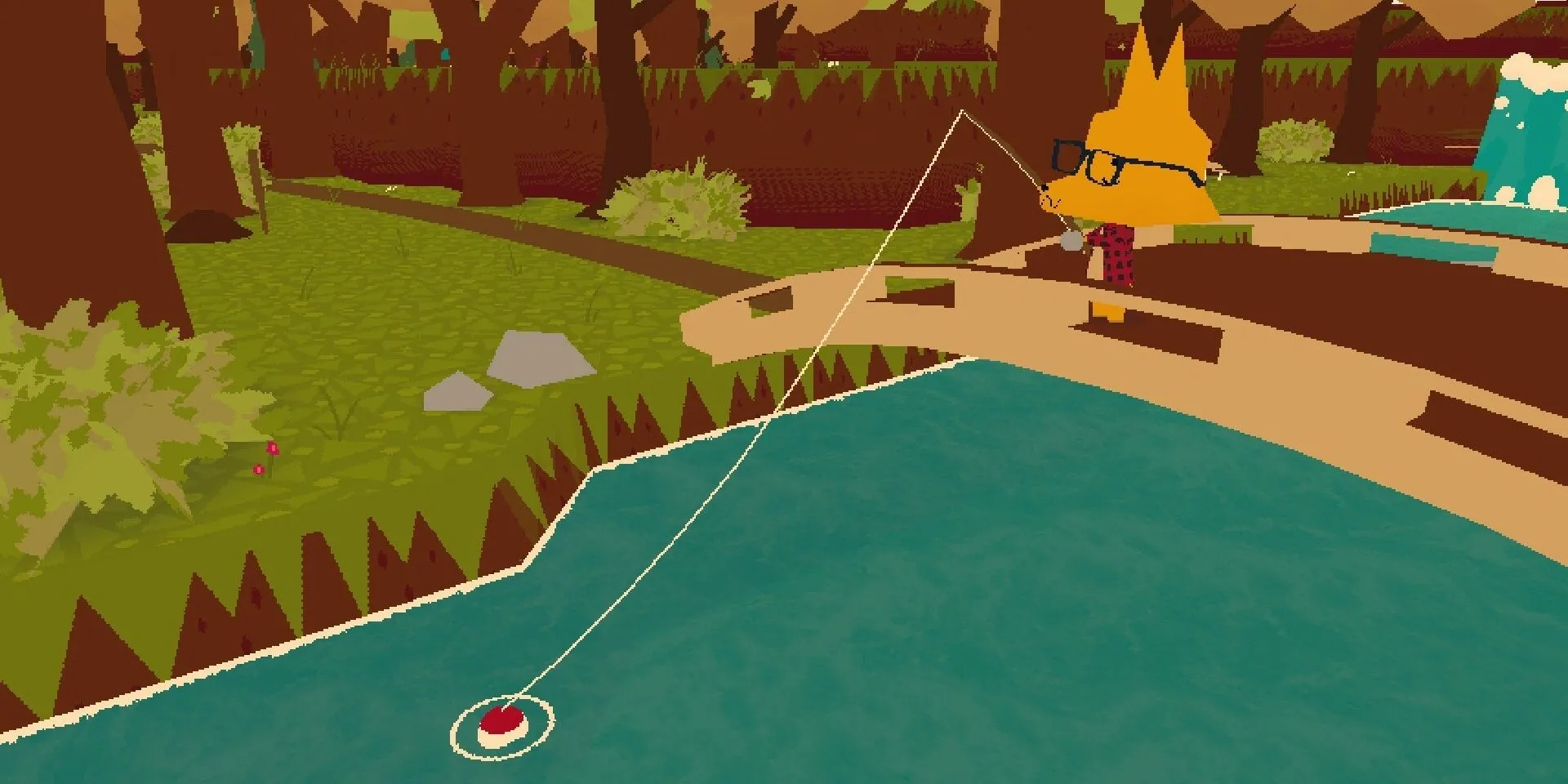 Người chơi đang câu cá trên một cây cầu trong game Webfishing