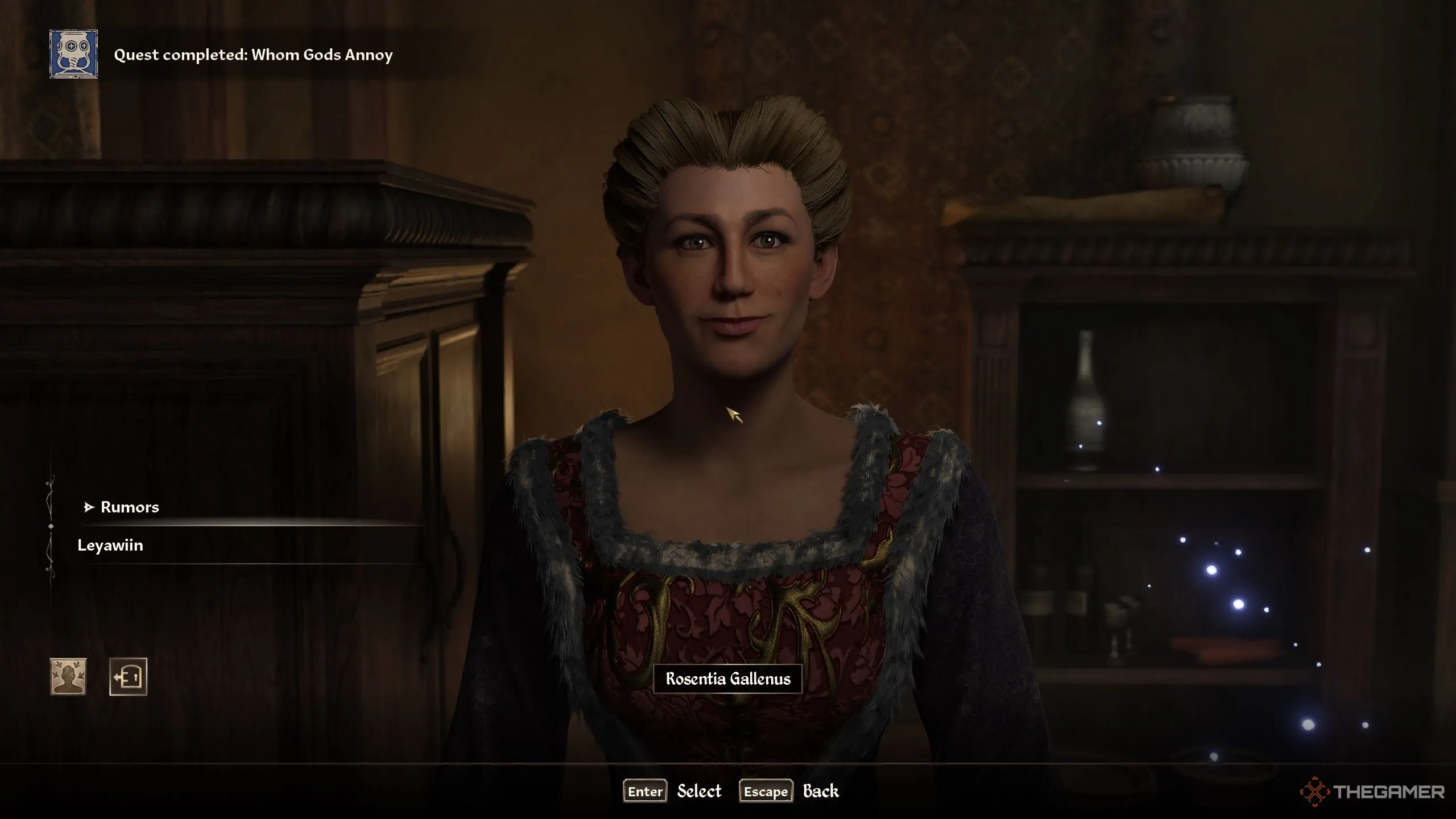 Người chơi trò chuyện với Rosentia Gallus sau khi hoàn thành nhiệm vụ trong Oblivion Remastered