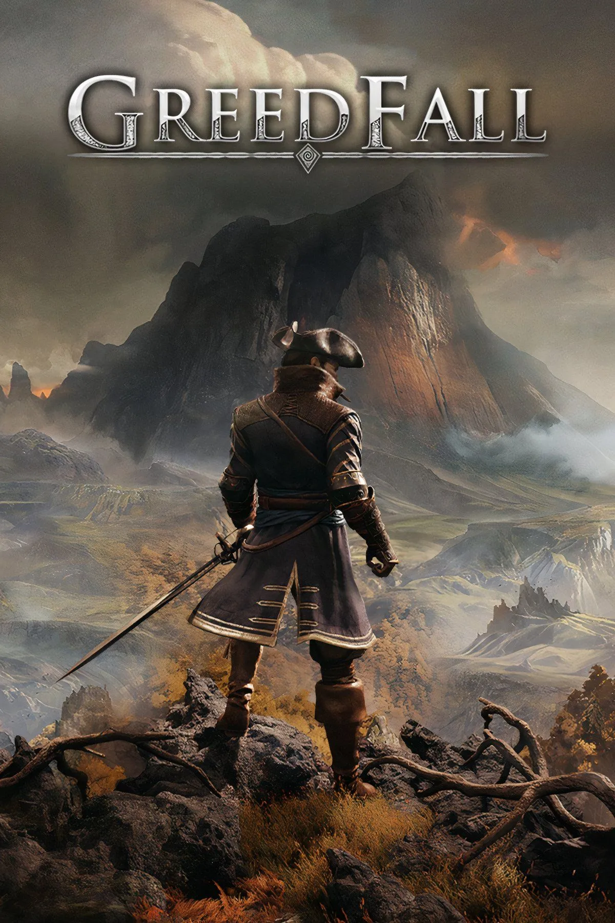 Nhân vật chính của GreedFall đối mặt với một sinh vật bí ẩn trong bối cảnh hòn đảo hoang sơ, thể hiện phong cách độc đáo của game
