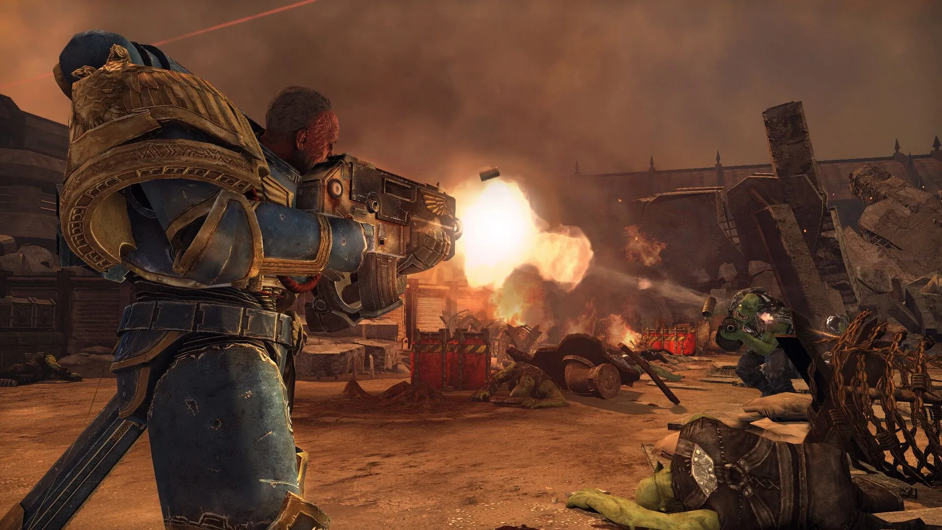 Nhân vật chính Titus đối đầu với binh đoàn Ork trong Space Marine