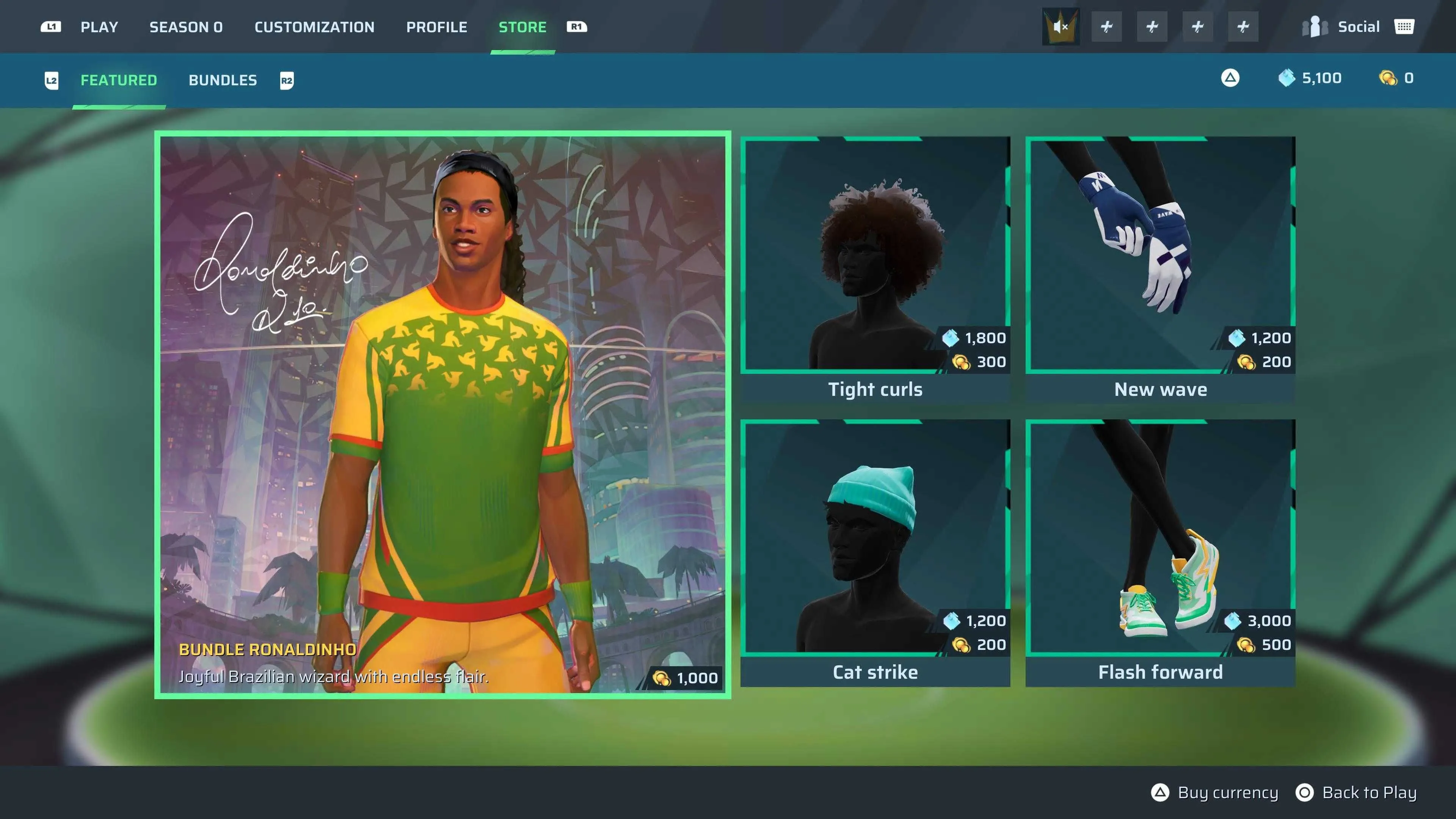 Nhân vật trong Rematch với bộ trang phục, liên quan đến hệ thống mỹ phẩm và bundle Ronaldinho