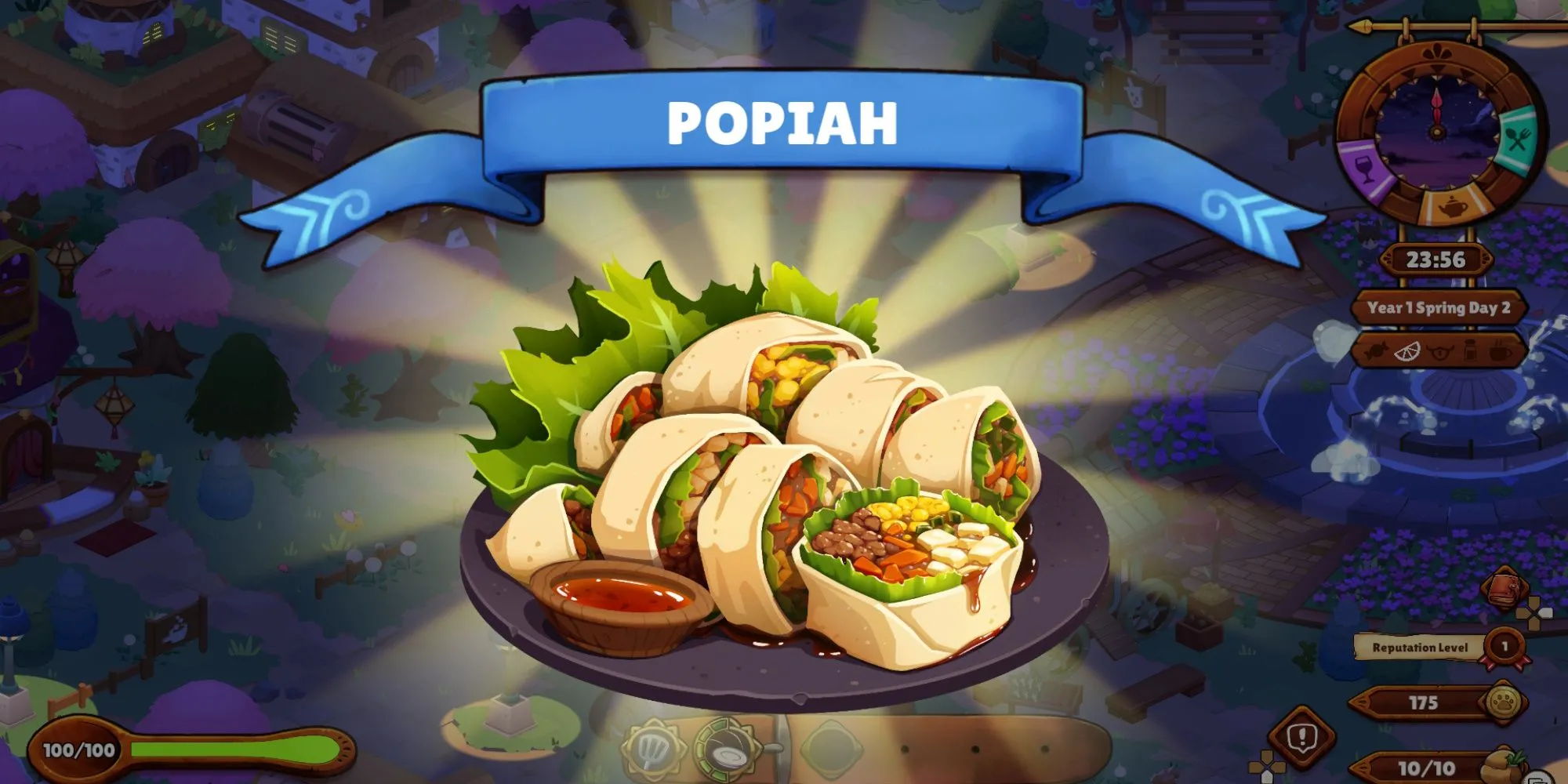 Nữ đầu bếp Popo đứng trước quầy hàng trong game Cuisineer