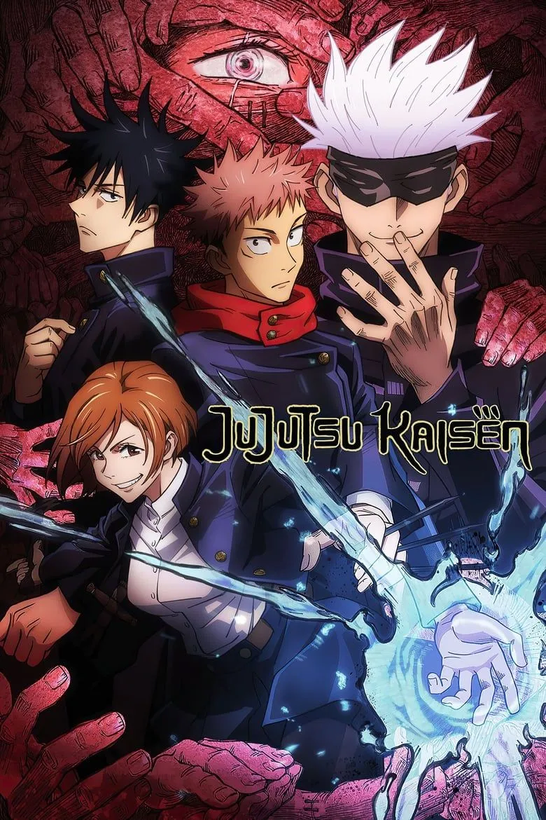 Poster chính thức của anime Jujutsu Kaisen với các nhân vật trung tâm.