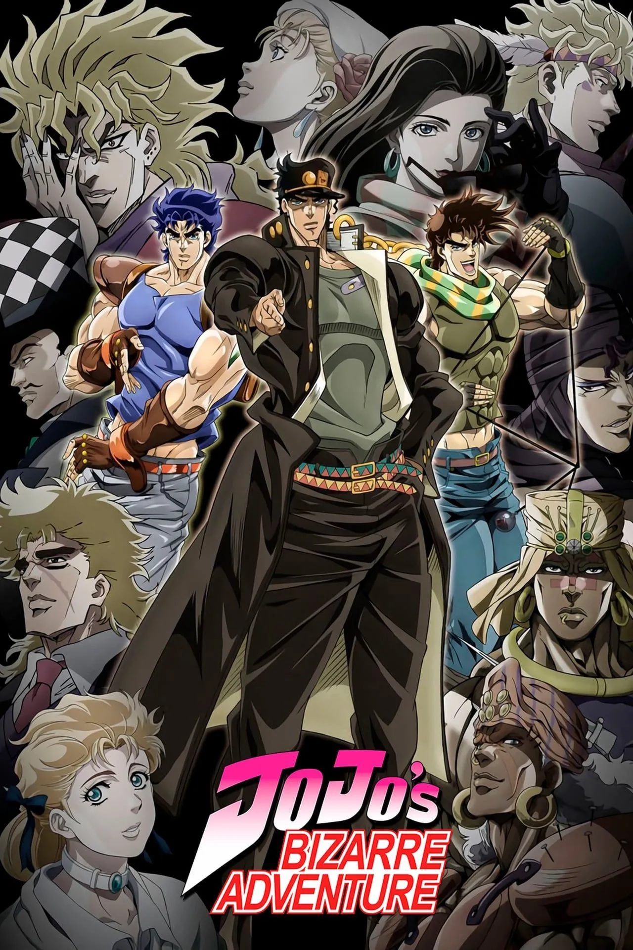 Poster của JoJo's Bizarre Adventure (2012), series đã đưa cuộc phiêu lưu kỳ quái của JoJo đến khán giả toàn cầu.