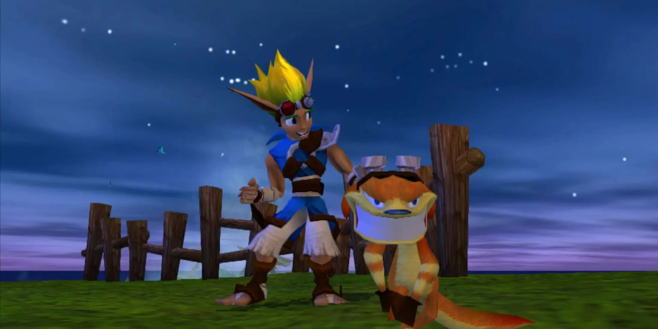 Screenshot nhân vật Jak và Daxter cười trong Jak and Daxter The Precursor Legacy trên PS2