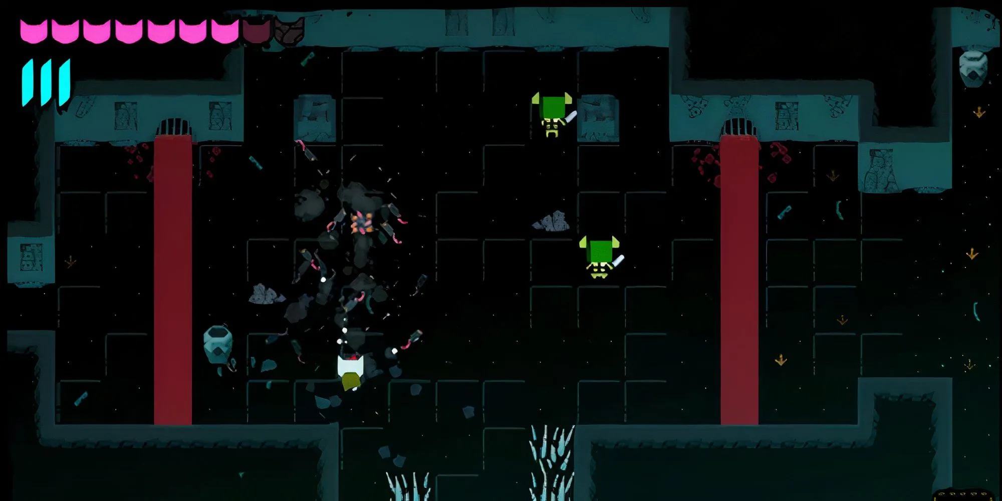 Screenshot từ Demontower, một mini-game hành động góc nhìn từ trên xuống ẩn trong Night in the Woods