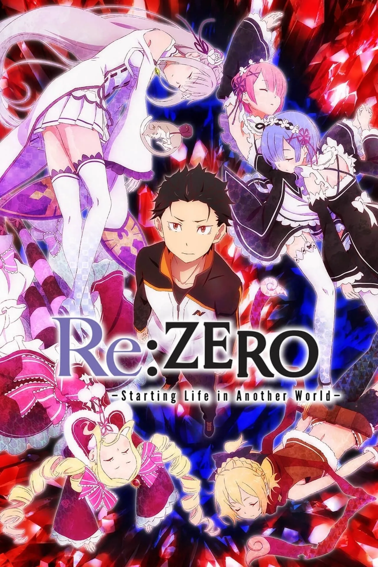 Subaru Natsuki trong poster Re: Zero -Starting Life in Another World- với ánh mắt đầy dằn vặt, tượng trưng cho những đau khổ tâm lý anh trải qua