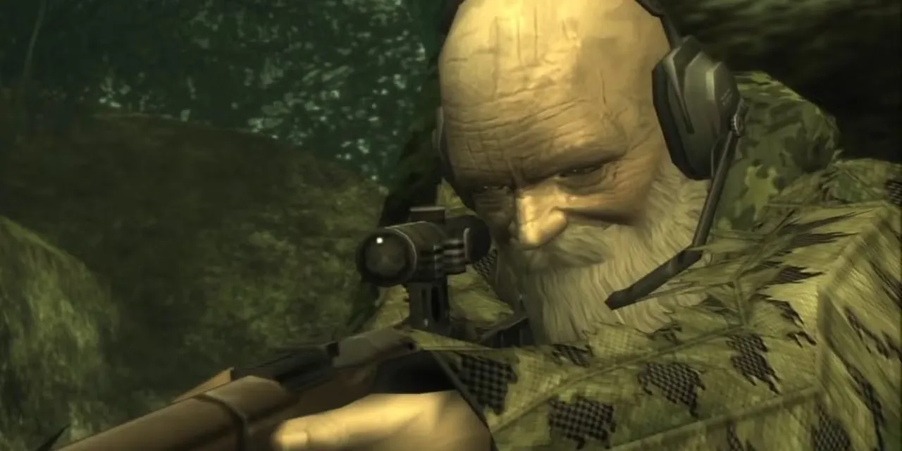 Tay bắn tỉa lão luyện The End trong game hành động lén lút Metal Gear Solid 3 Snake Eater trên PS2