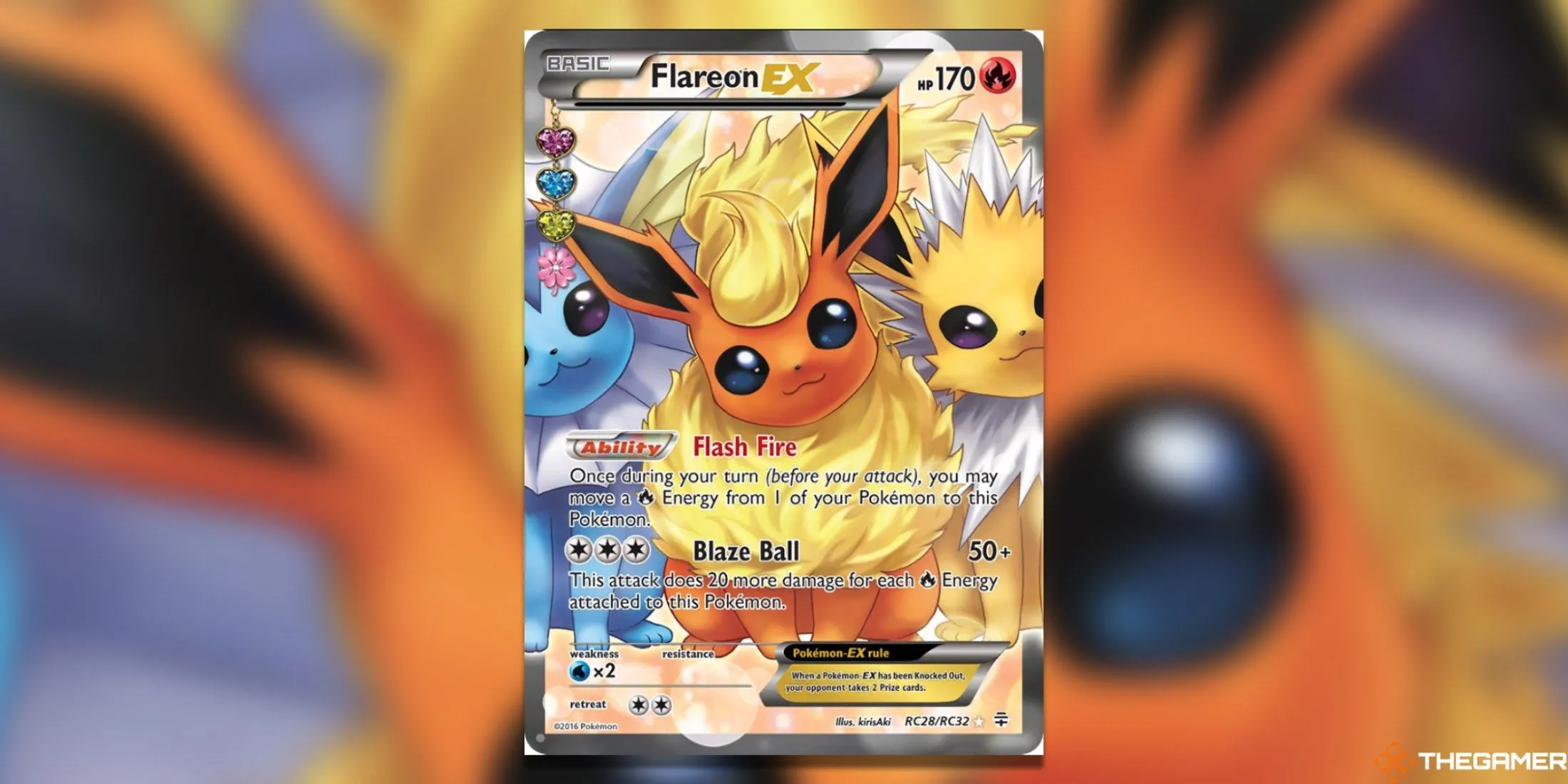 Thẻ bài Pokemon TCG Flareon EX Full Art từ bộ Generations Radiant Collection cùng Jolteon và Vaporeon