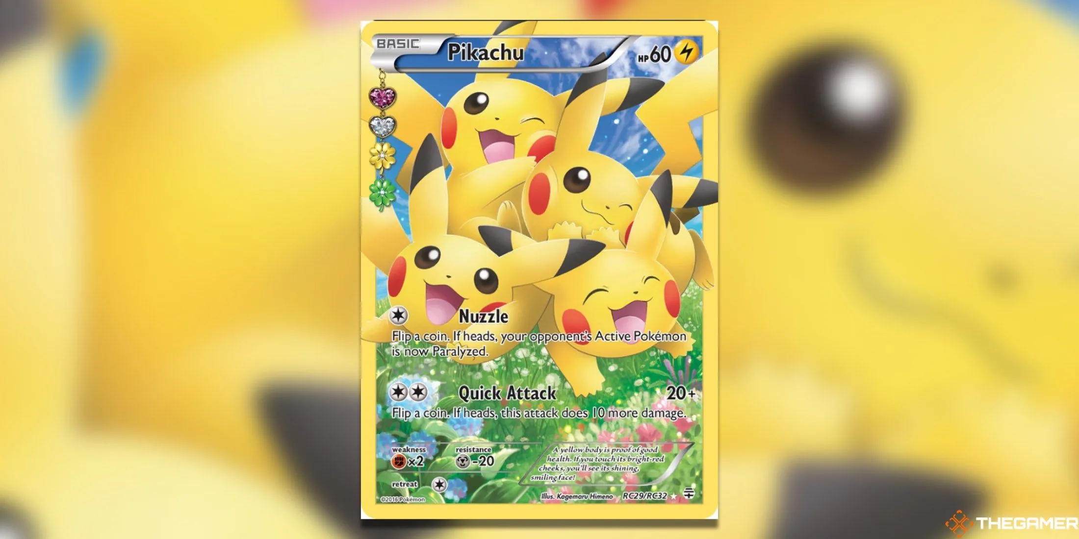 Thẻ bài Pokemon TCG Pikachu Full Art từ bộ Generations Radiant Collection với bốn Pikachu đáng yêu