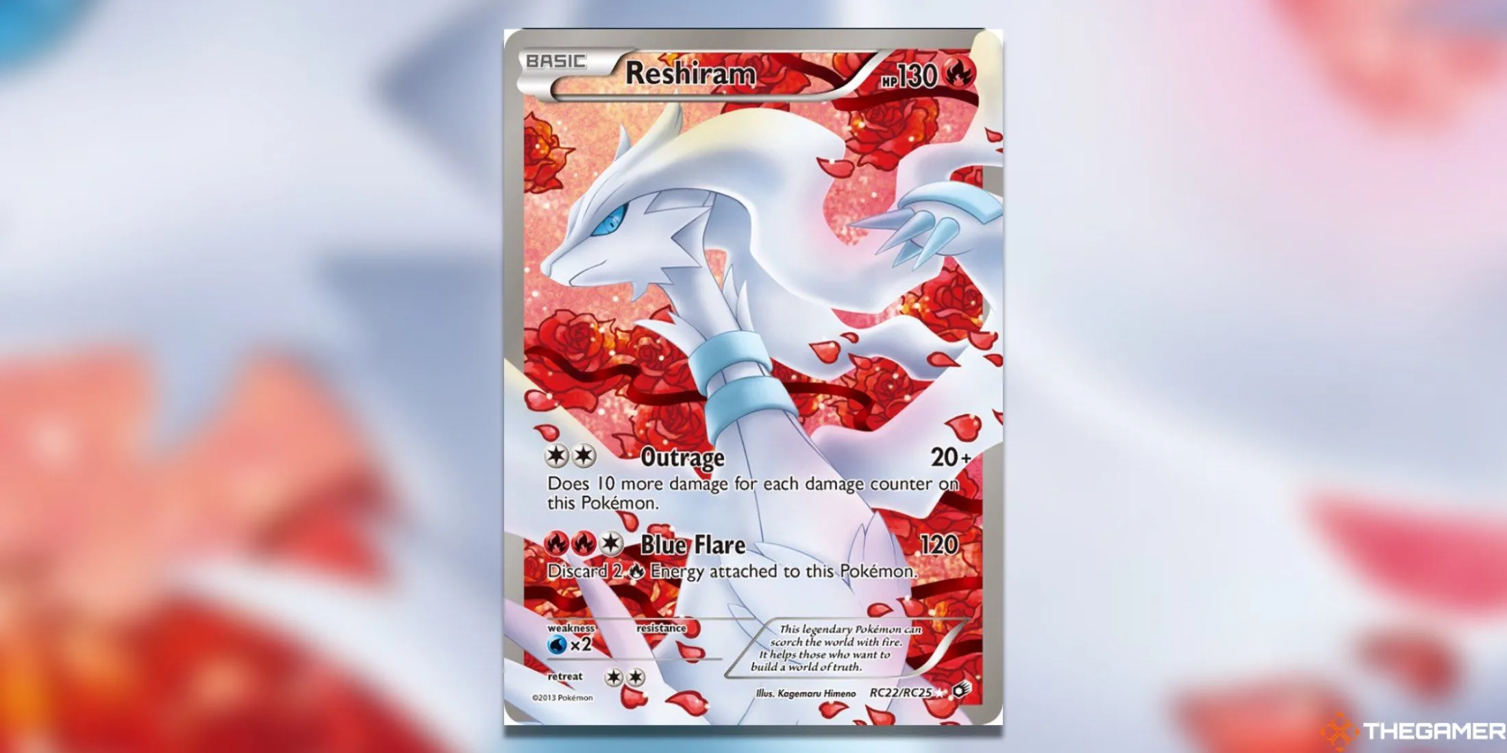 Thẻ bài Pokemon TCG Reshiram Full Art từ bộ Legendary Treasures Radiant Collection với tông đỏ nổi bật